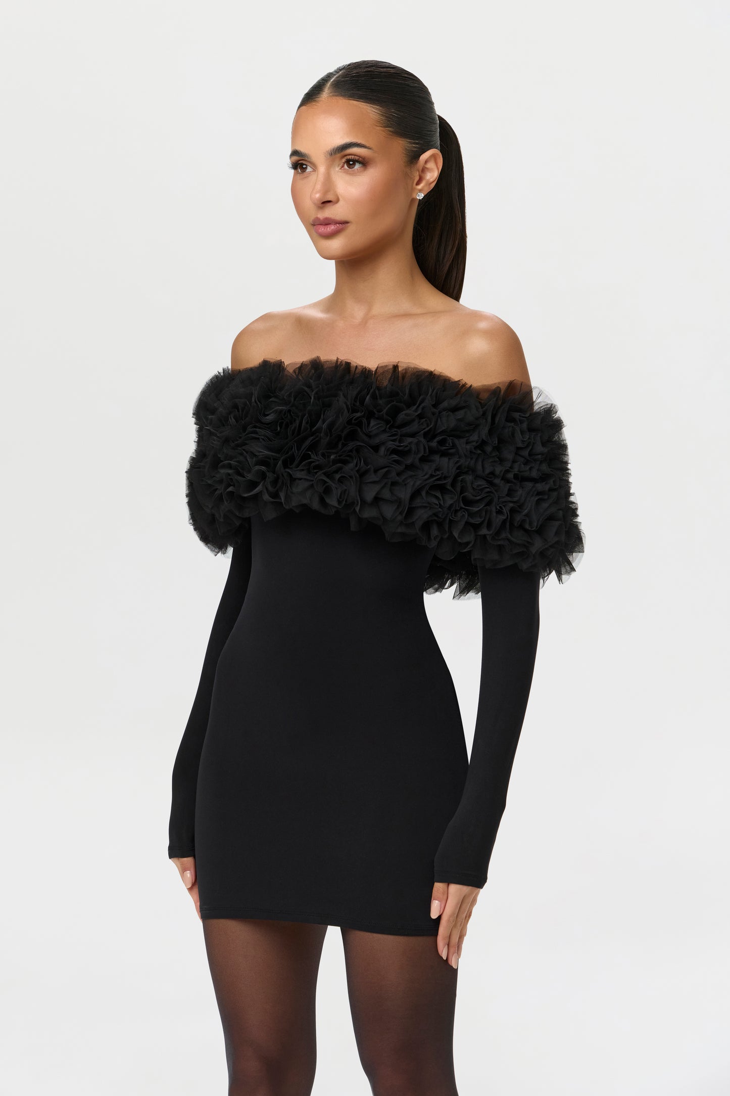 Naked Off-Shoulder Roses Mini Dress