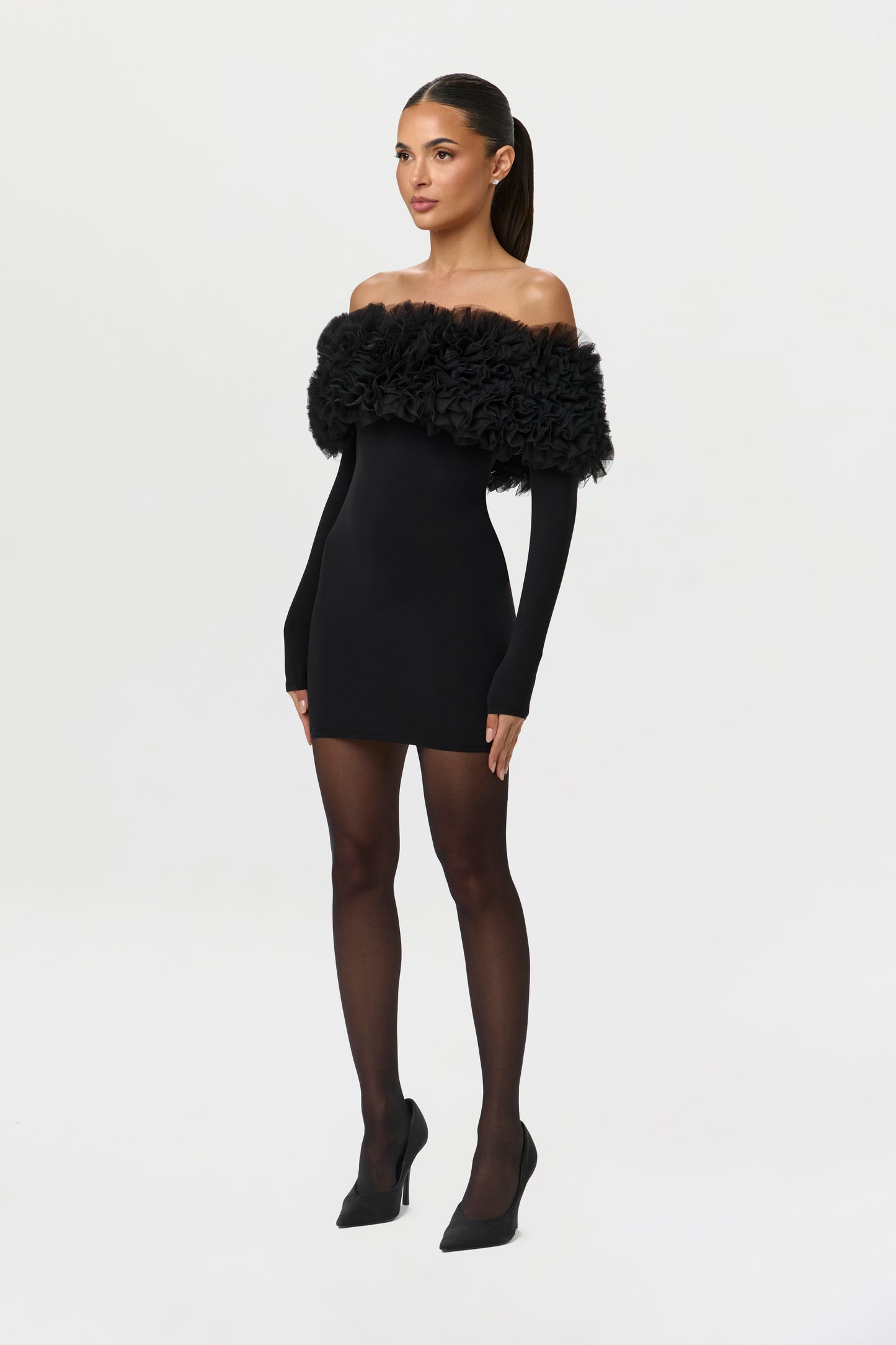 Naked Off-Shoulder Roses Mini Dress