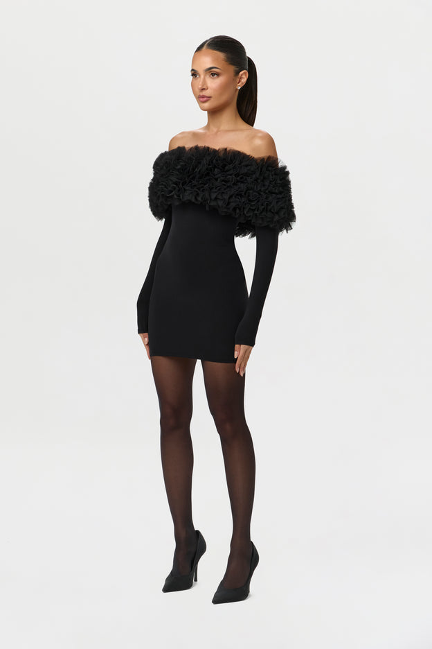 Naked Off-Shoulder Roses Mini Dress