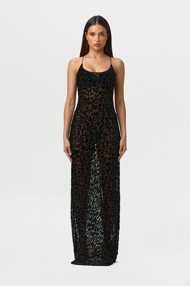 Burnout Lace-UP Maxi Dress