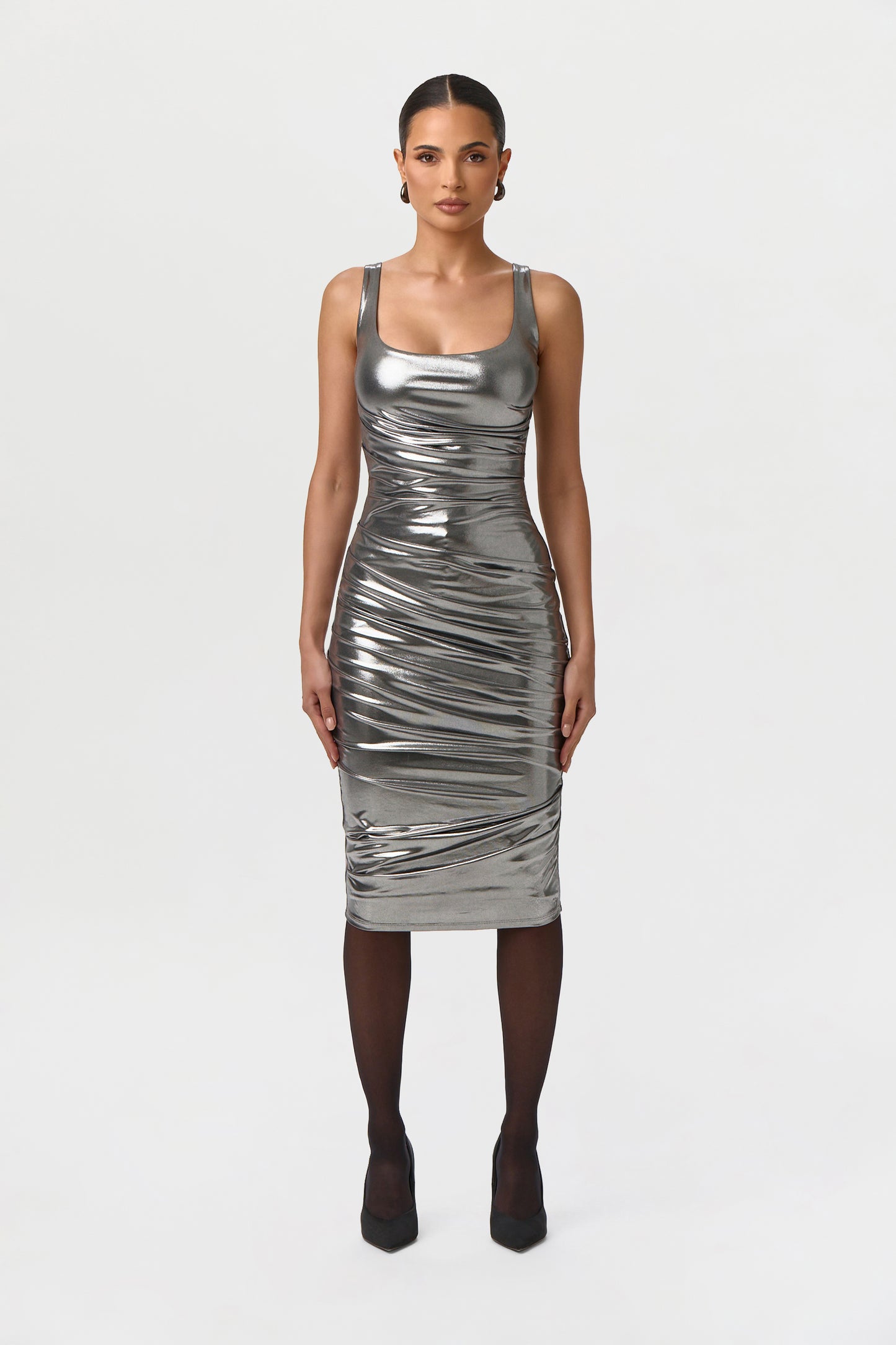Foil Jersey Scoop Midi Dress