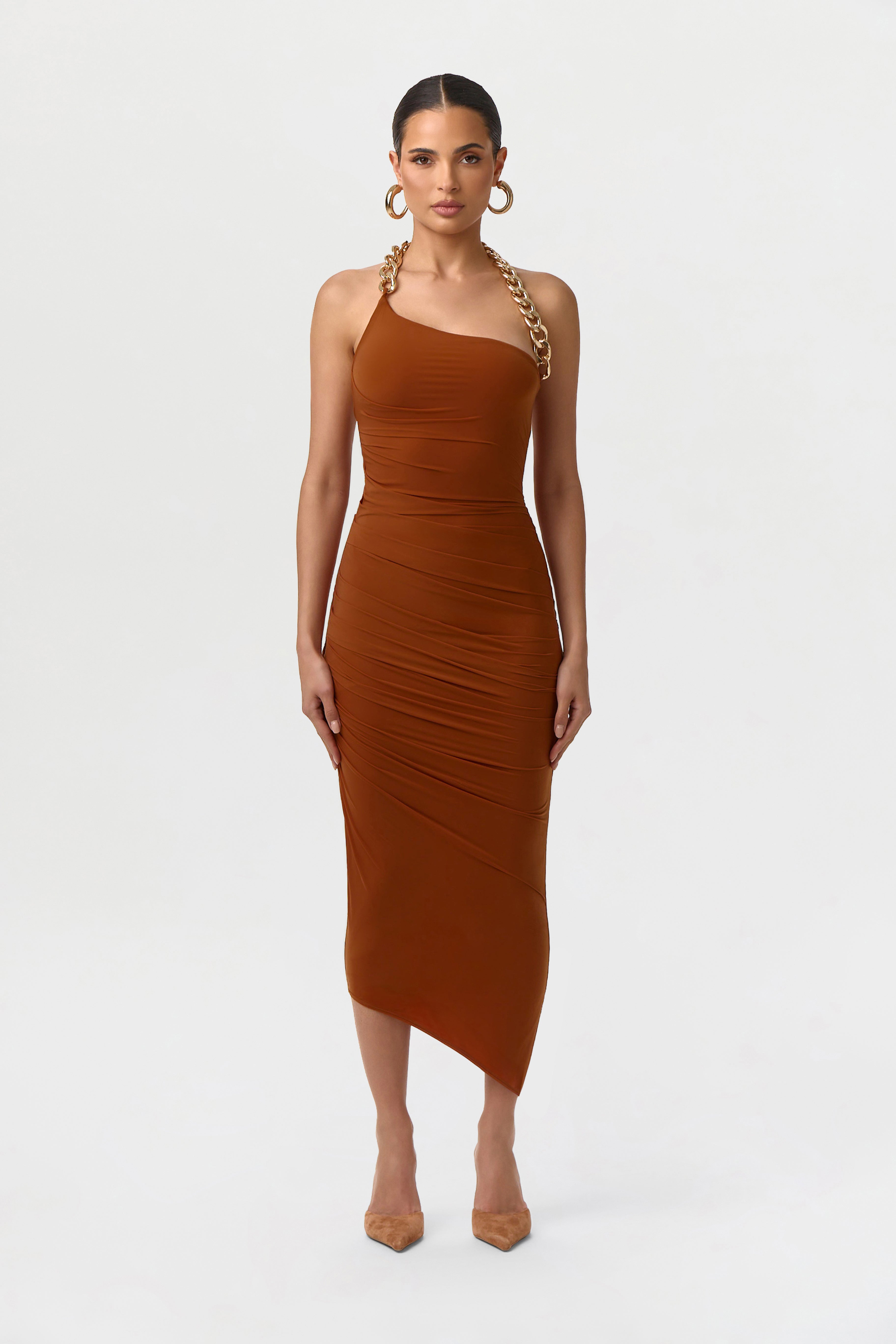 Bare Body Halter Chain Midi Dress