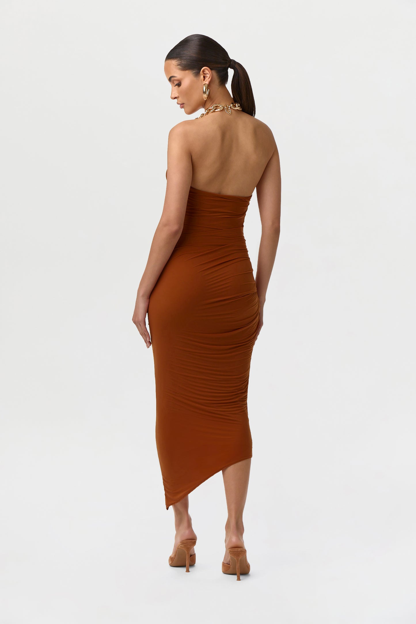 Bare Body Halter Chain Midi Dress
