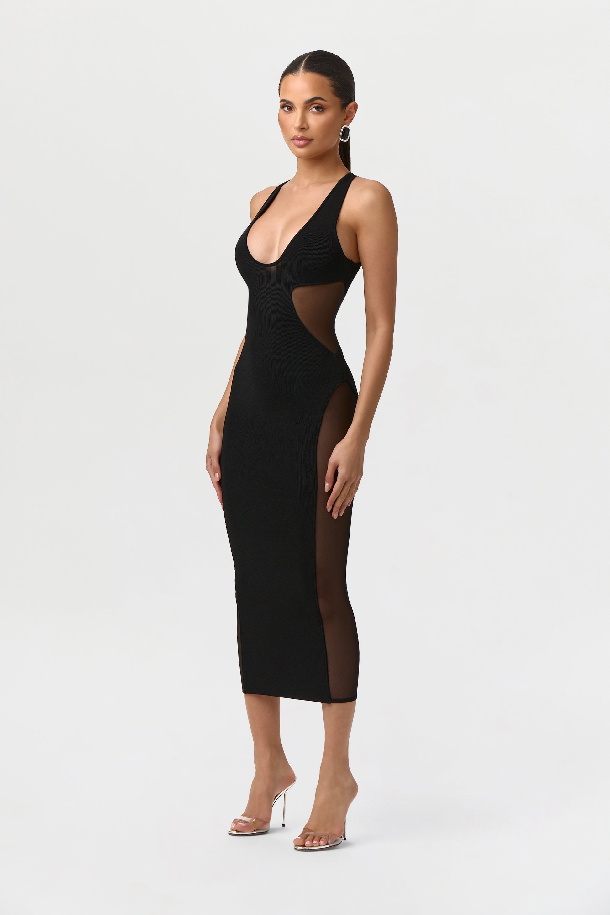 Knit Mesh Scoop Midi Dress Knit Mesh Scoop Midi Dress