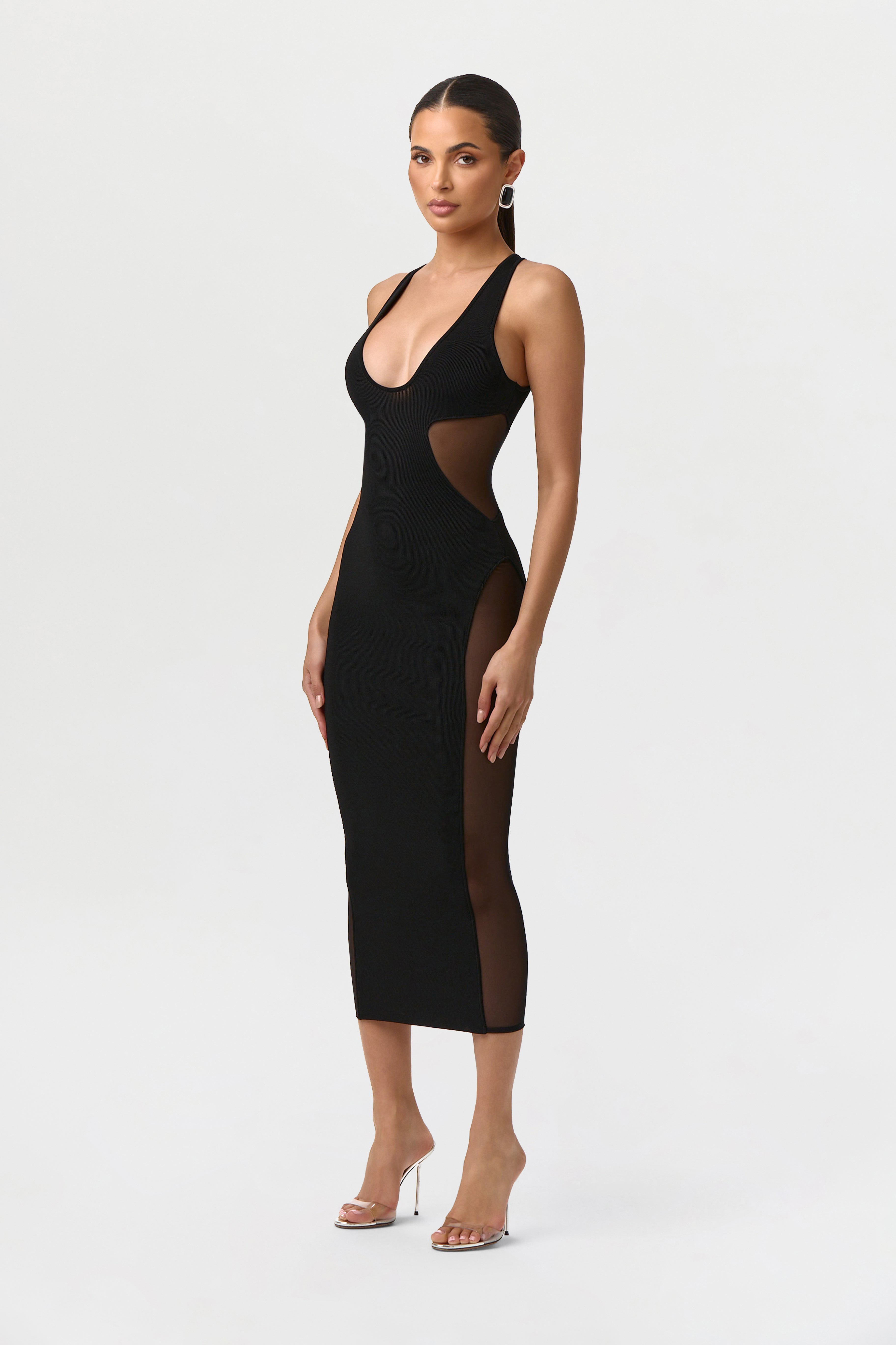 Knit Mesh Scoop Midi Dress