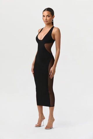 Knit Mesh Scoop Midi Dress