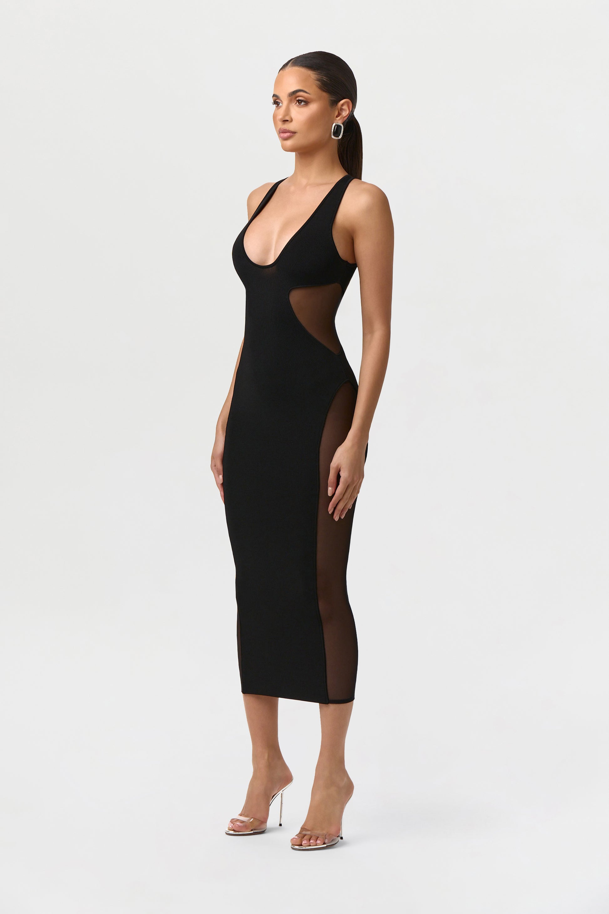 Women's Knit Mesh Scoop Midi Dress by Naked Wardrobe, Black / M Women's Knit Mesh Scoop Midi Dress by Naked Wardrobe, Black / M