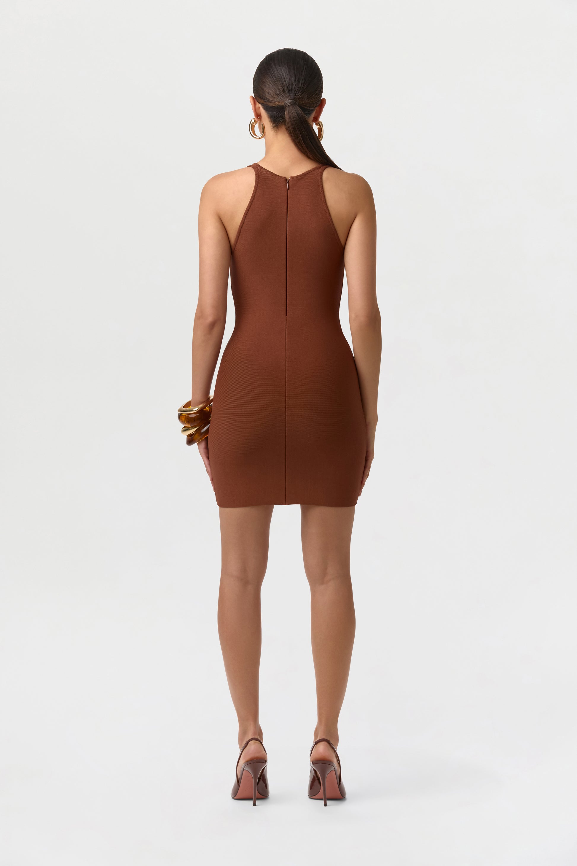 Women's Bandage Scoop Mini Dress by Naked Wardrobe, Caramel / XL Women's Bandage Scoop Mini Dress by Naked Wardrobe, Caramel / XL
