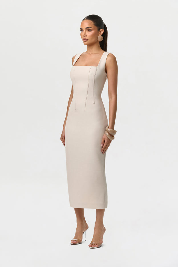 Suiting Lace-Up Midi Dress