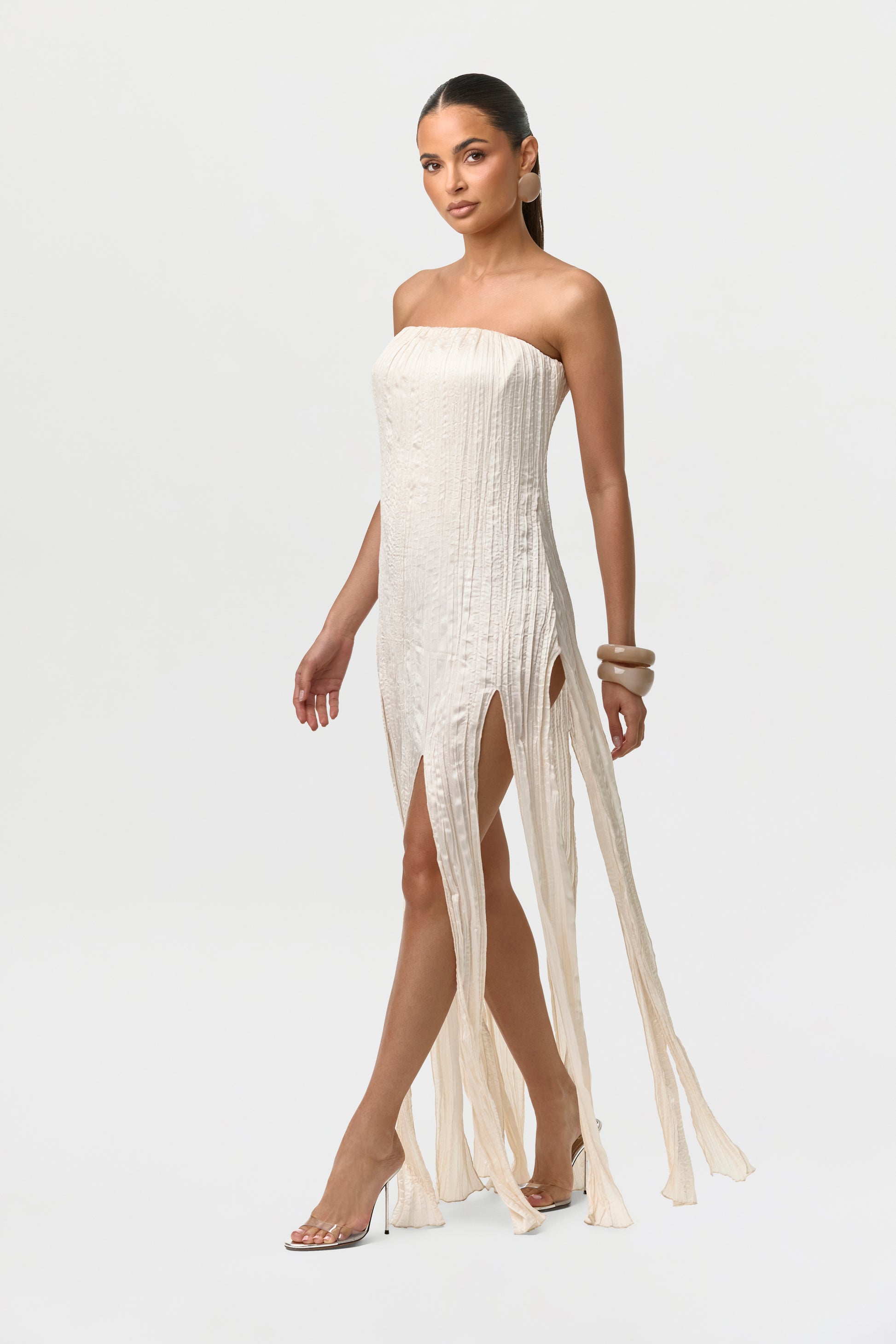 tube dress white Satin Plissé Tube Dress – Naked Wardrobe