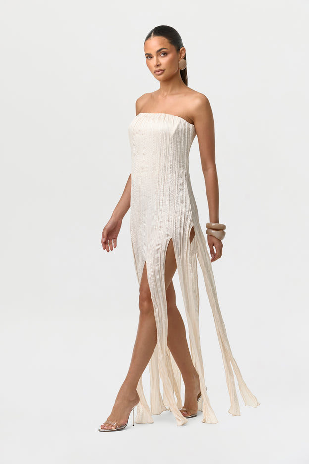 Satin Plissé Tube Dress