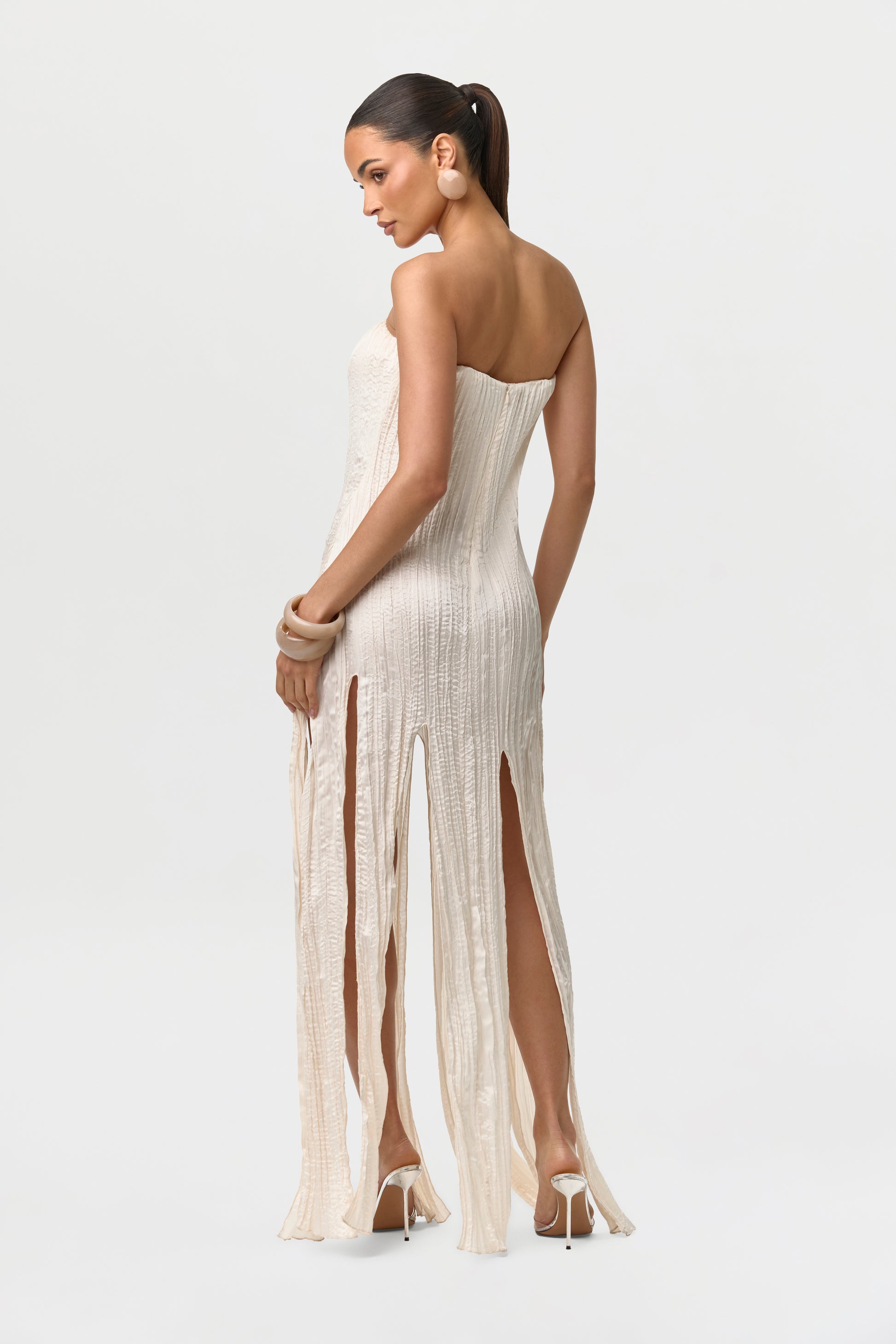 Women's Satin Plissé Tube Dress by Naked Wardrobe, Crema / L Women's Satin Plissé Tube Dress by Naked Wardrobe, Crema / L