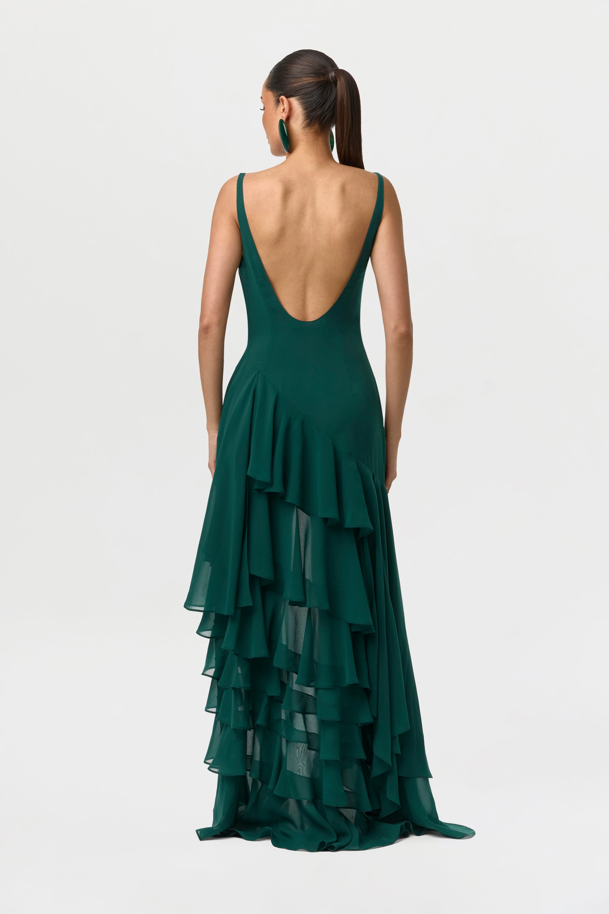 Women's Chiffon Asymmetric Ruffle Dress by Naked Wardrobe, Pine Green / L Women's Chiffon Asymmetric Ruffle Dress by Naked Wardrobe, Pine Green / L