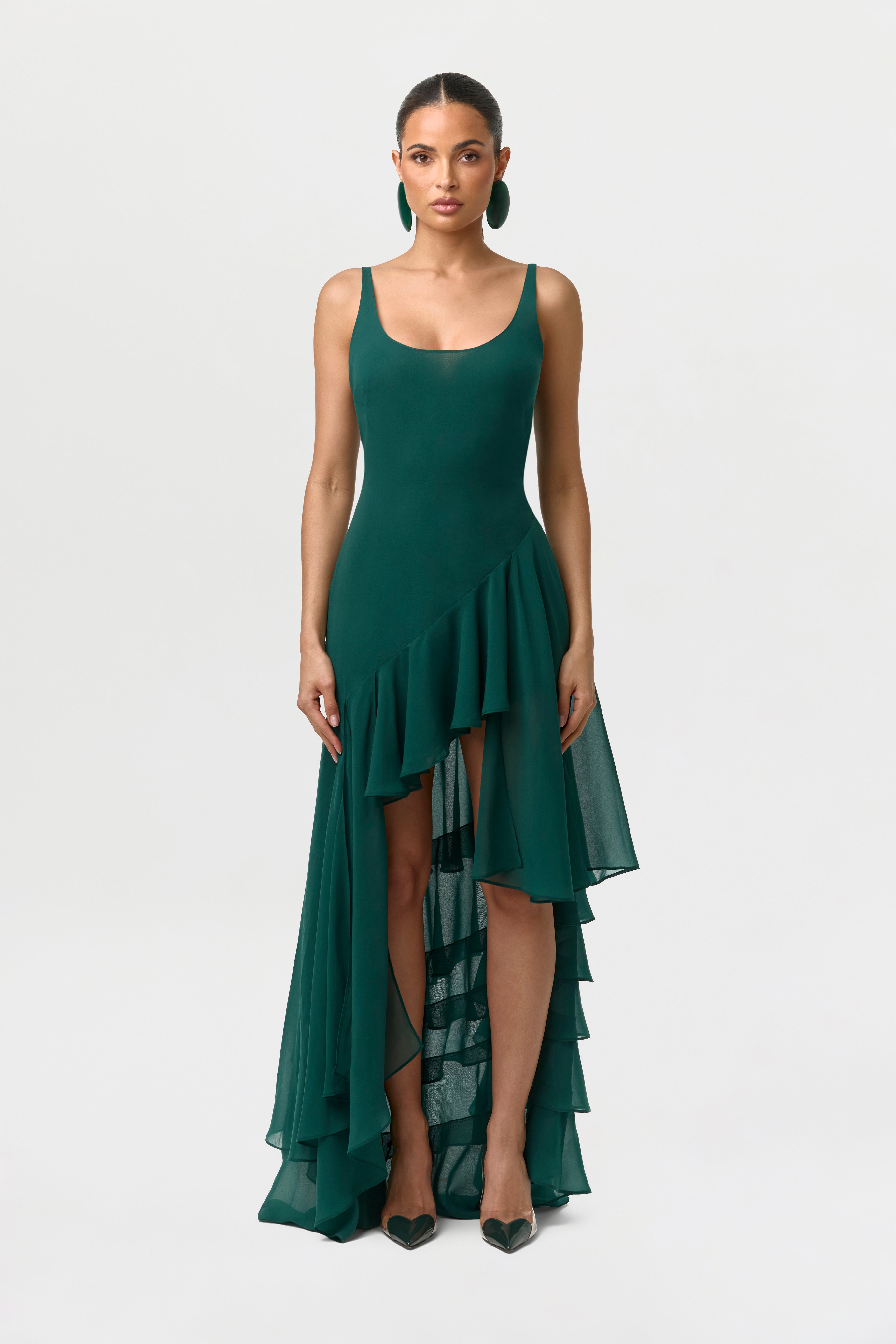 Chiffon Asymmetric Ruffle Dress