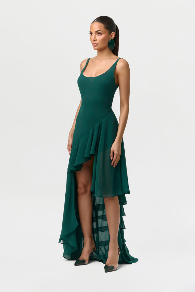 Chiffon Asymmetric Ruffle Dress