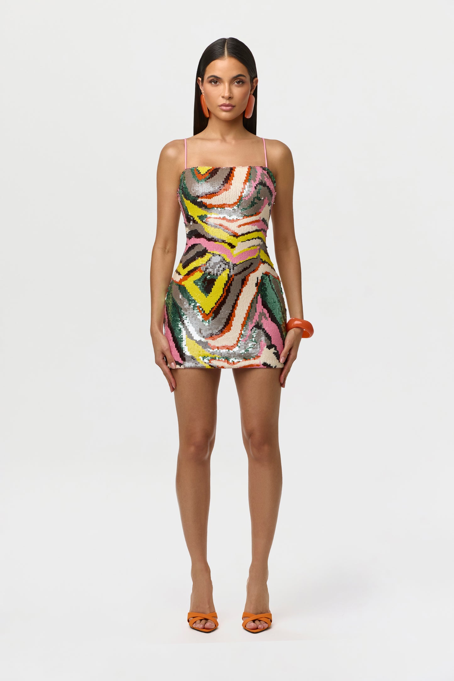 Sea Green Multi Sequin Abstract Mini Dress