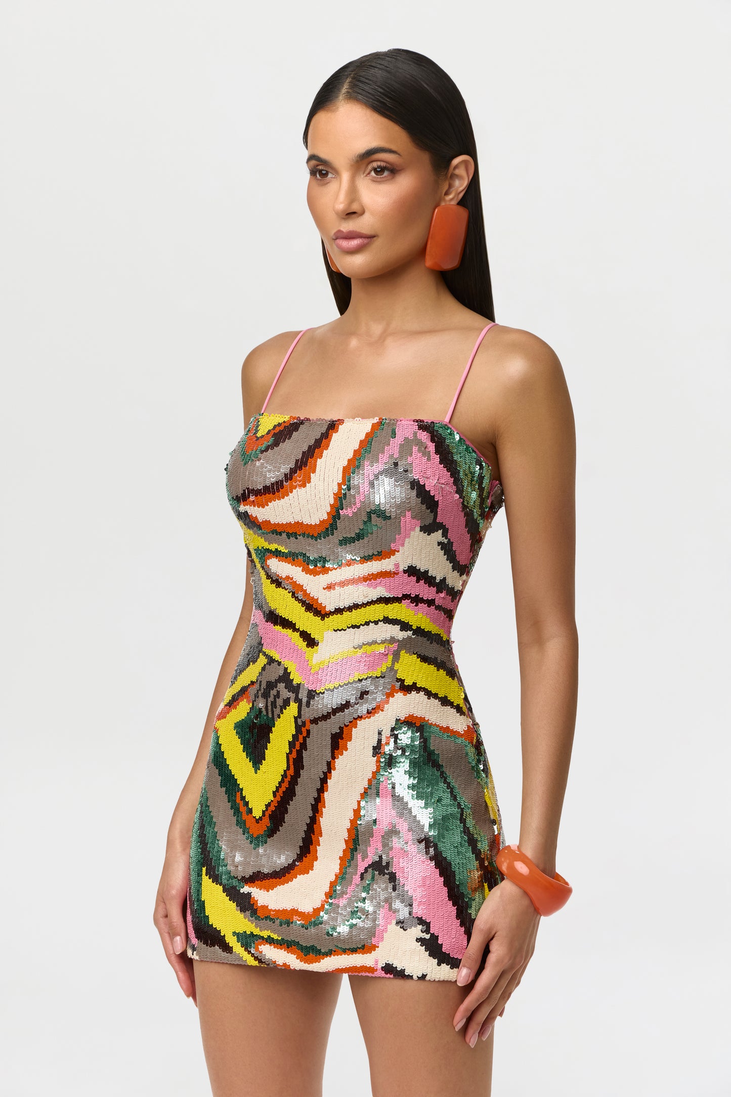 Sea Green Multi Sequin Abstract Mini Dress