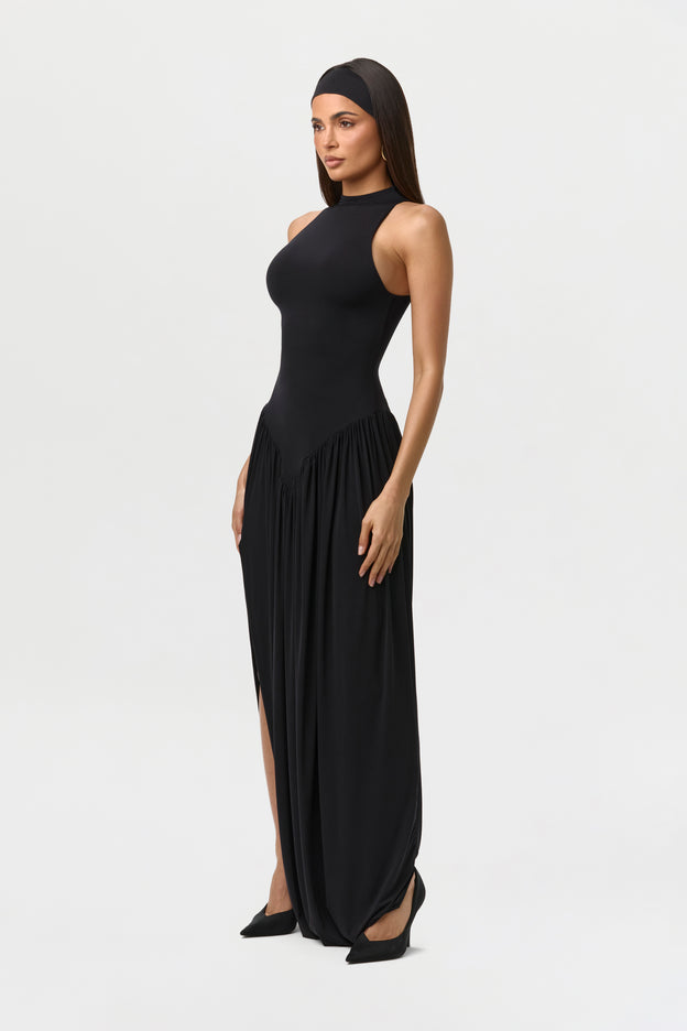 Naked Sleeveless Draped Maxi Dress