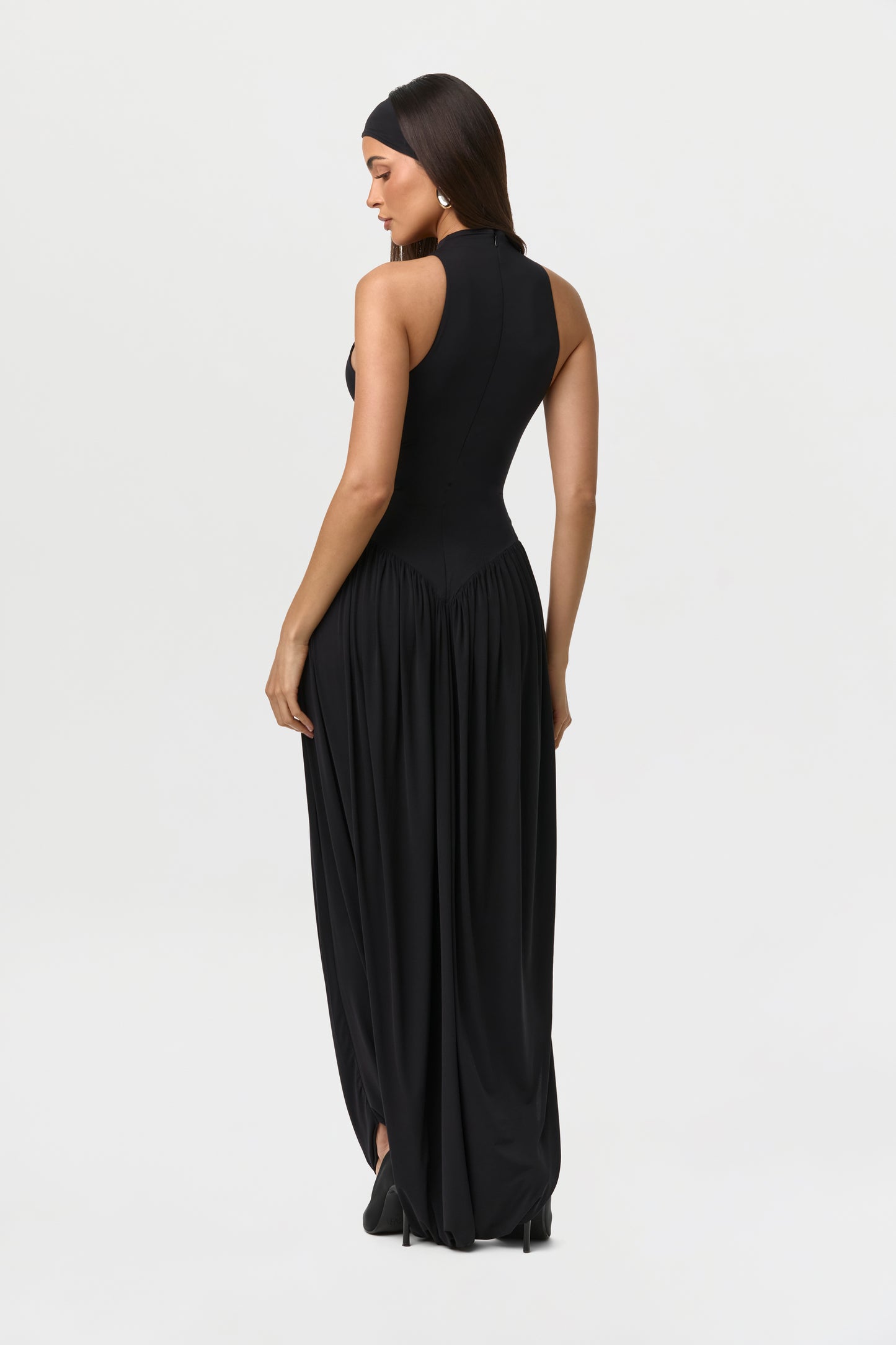 Naked Sleeveless Draped Maxi Dress