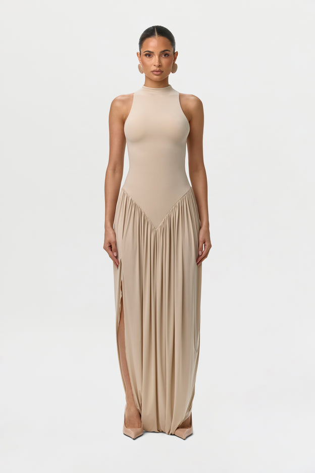 Naked Sleeveless Draped Midi Dress