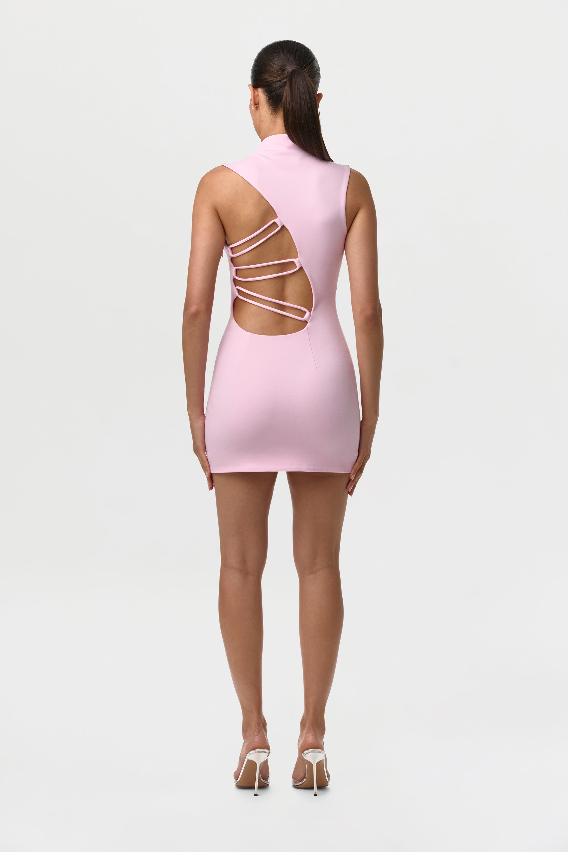 back cut out mini dress Black Ribbed Back Cut Out Mini Dress