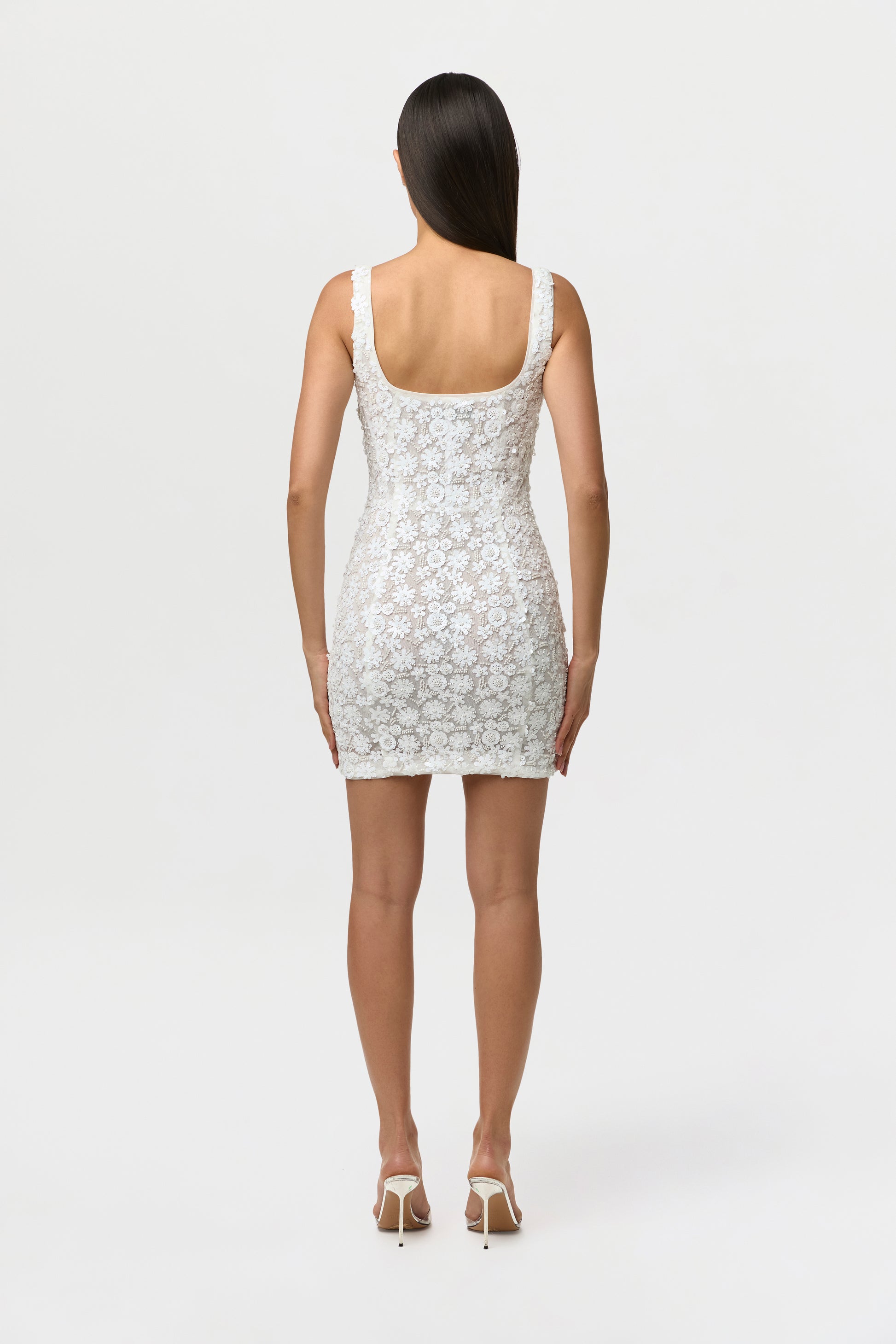 Mesh Beaded Floral Mini Dress