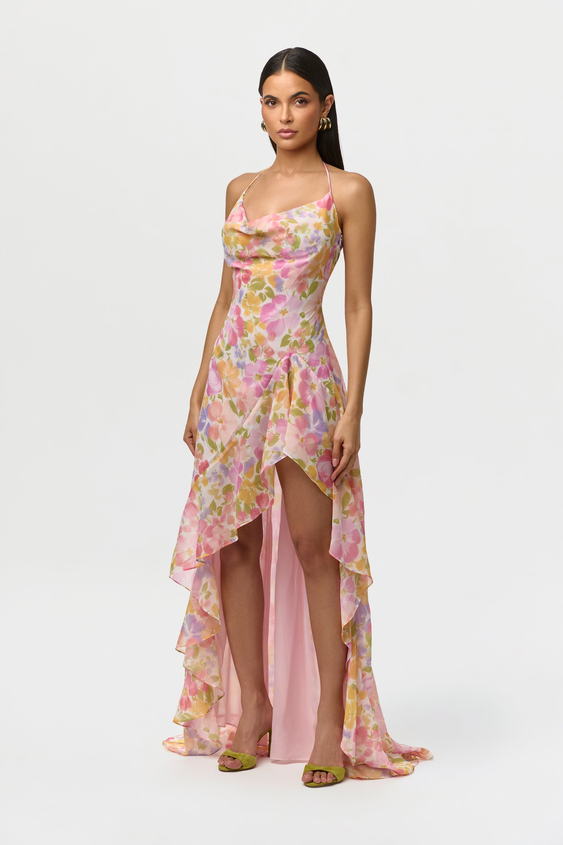 Women's Chiffon Print Ruffle Dress by Naked Wardrobe, Blush Bloom / L Women's Chiffon Print Ruffle Dress by Naked Wardrobe, Blush Bloom / L