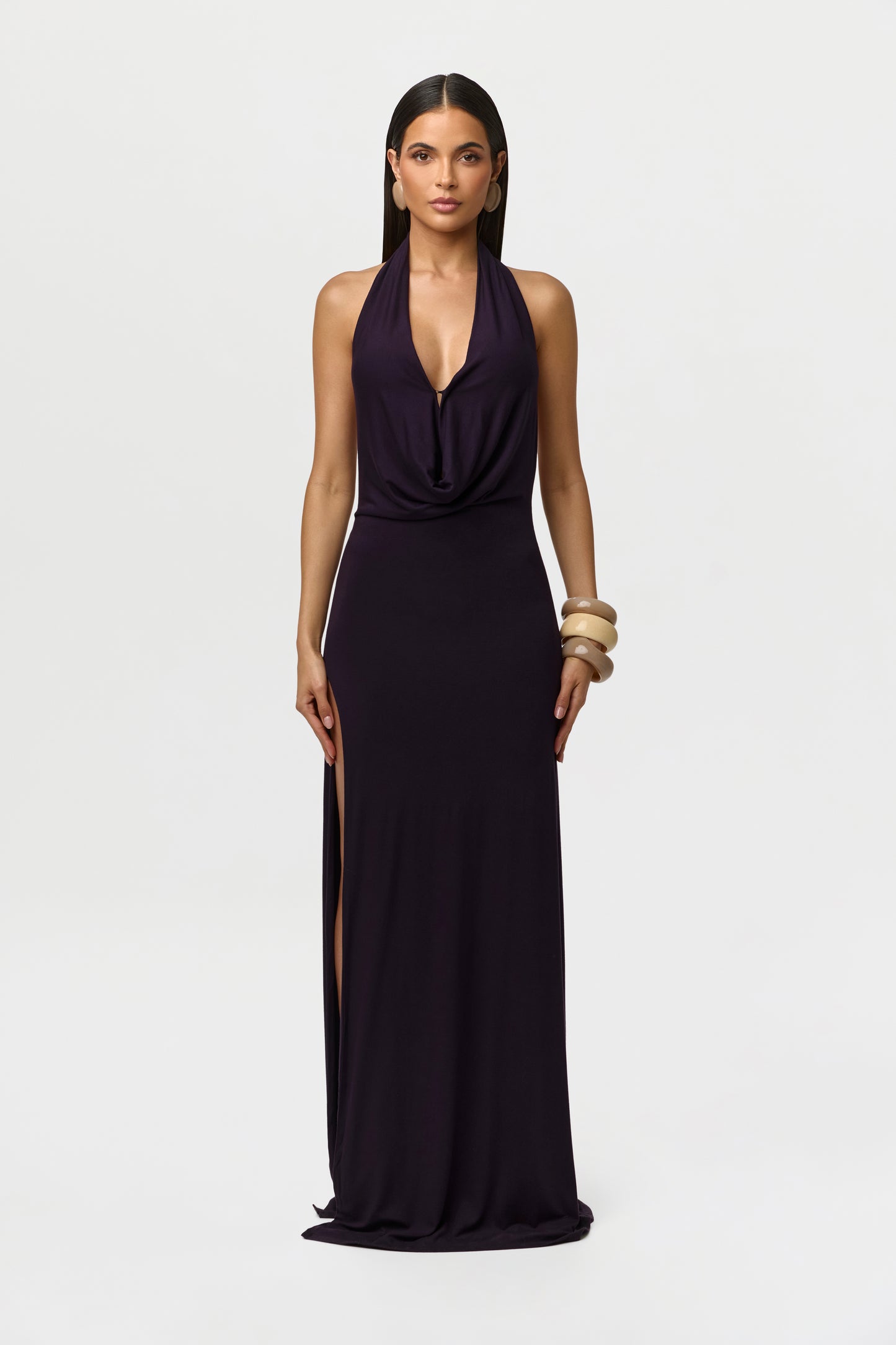 Smooth Plunge Halter Maxi Dress  Naked Wardrobe