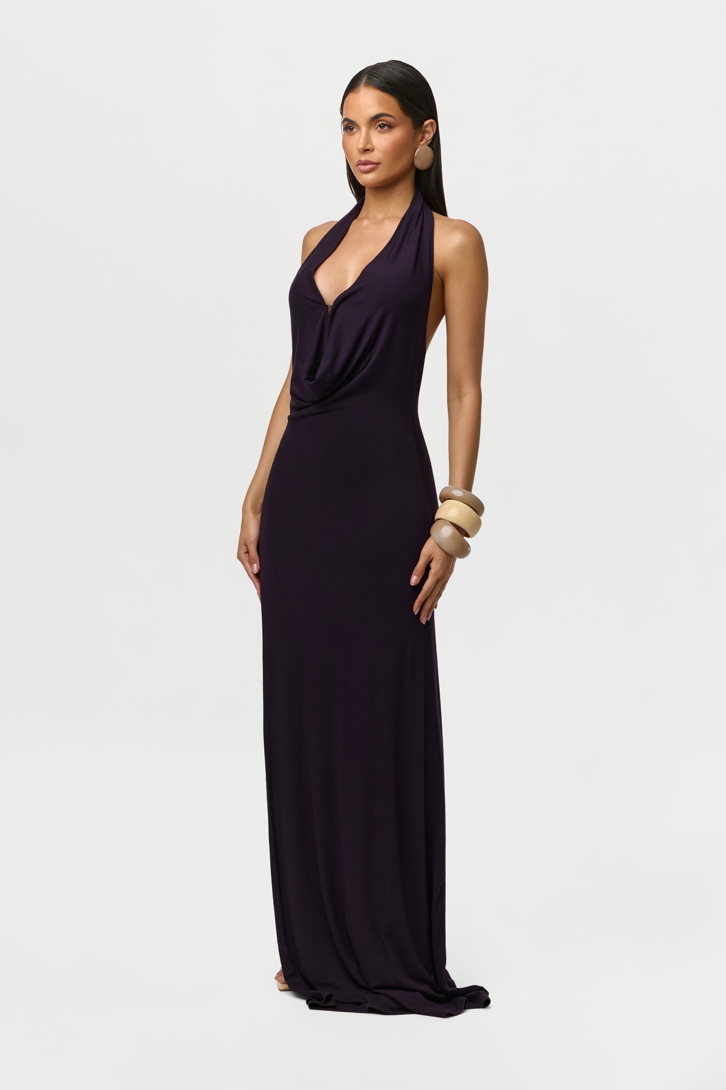 Smooth Plunge Halter Maxi Dress