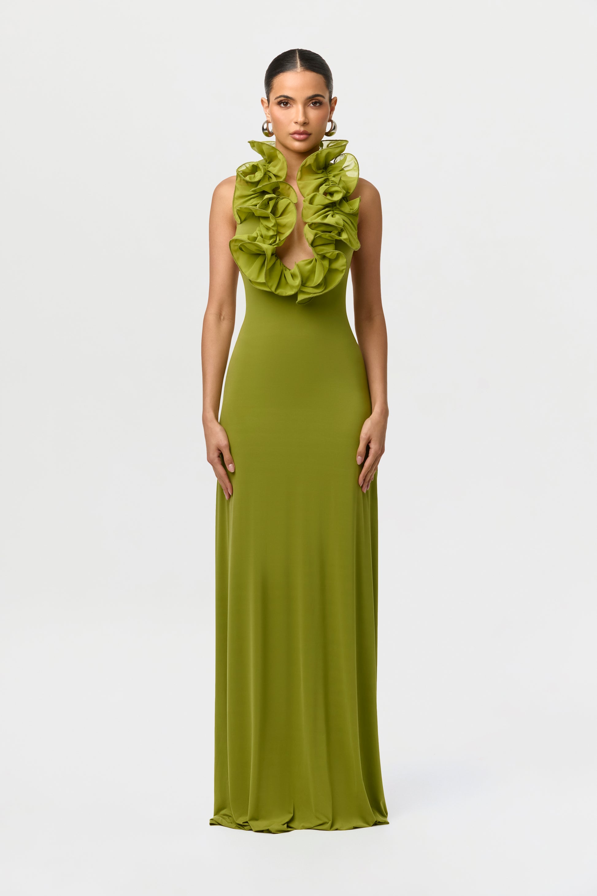 Naked Ruffle Halter Maxi Dress