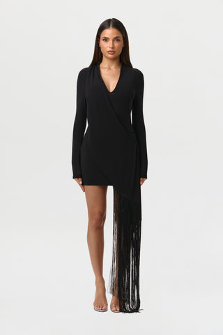 Draped Fringe Mini Dress