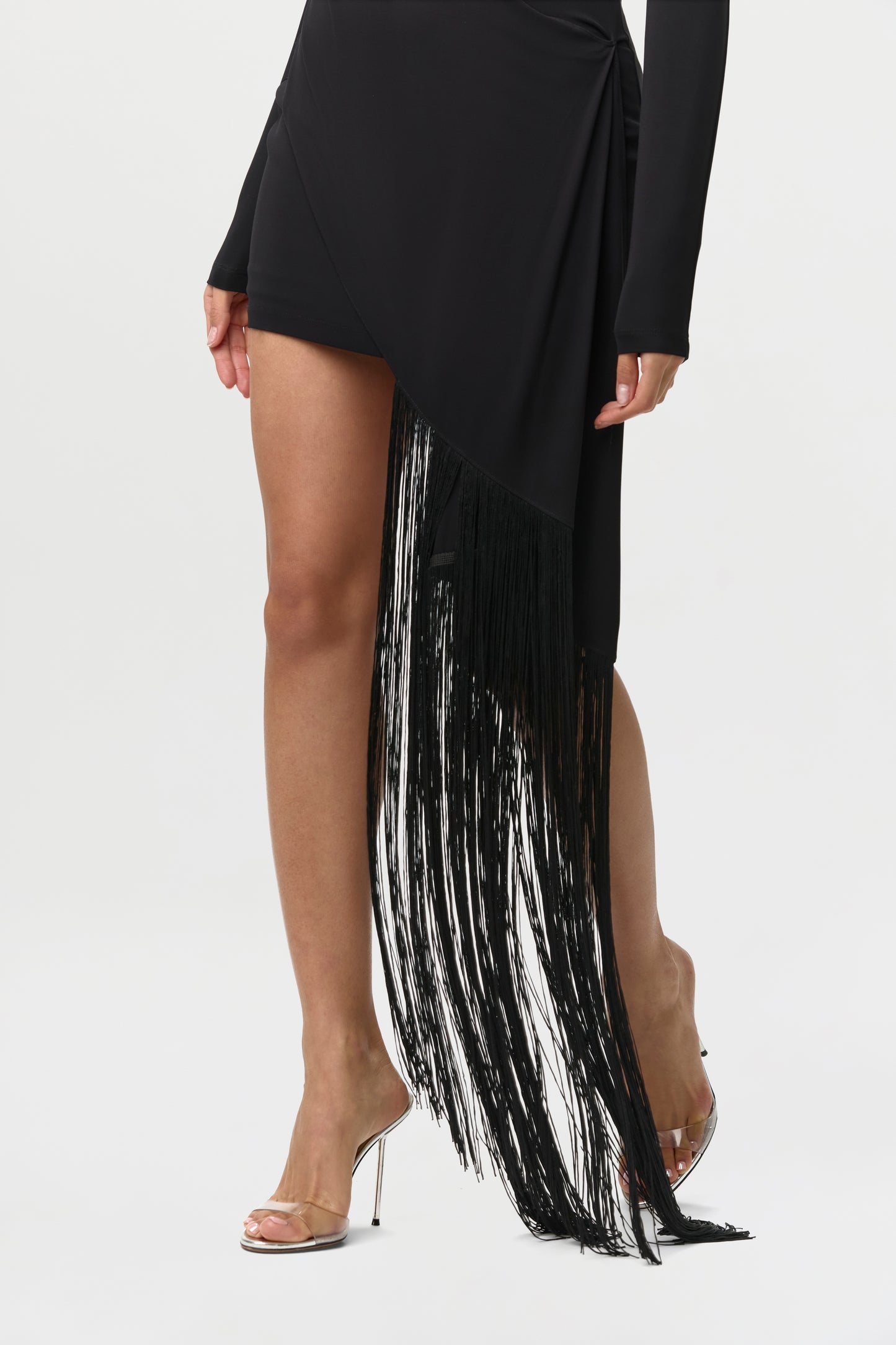 Draped Fringe Mini Dress