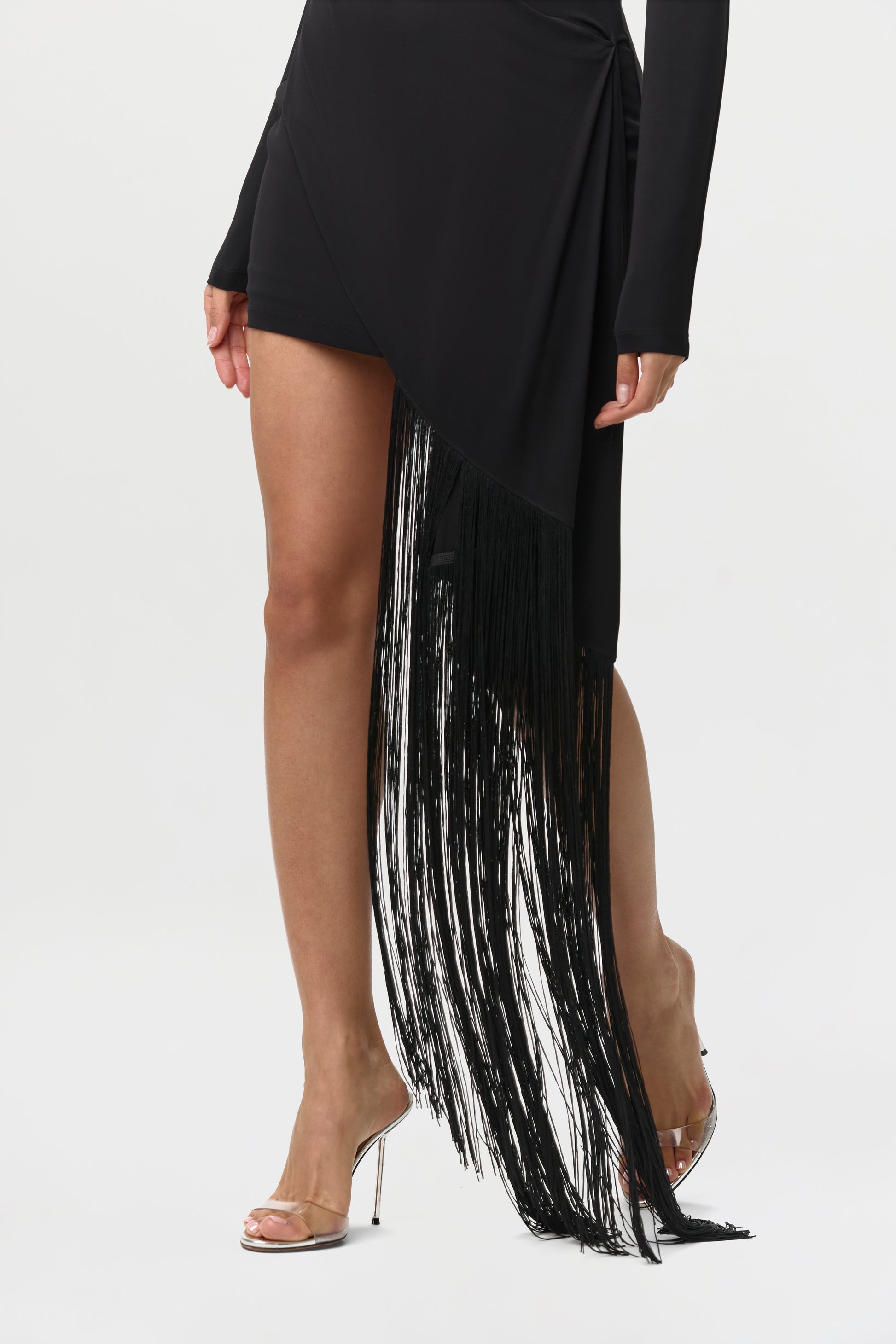 Draped Fringe Mini Dress