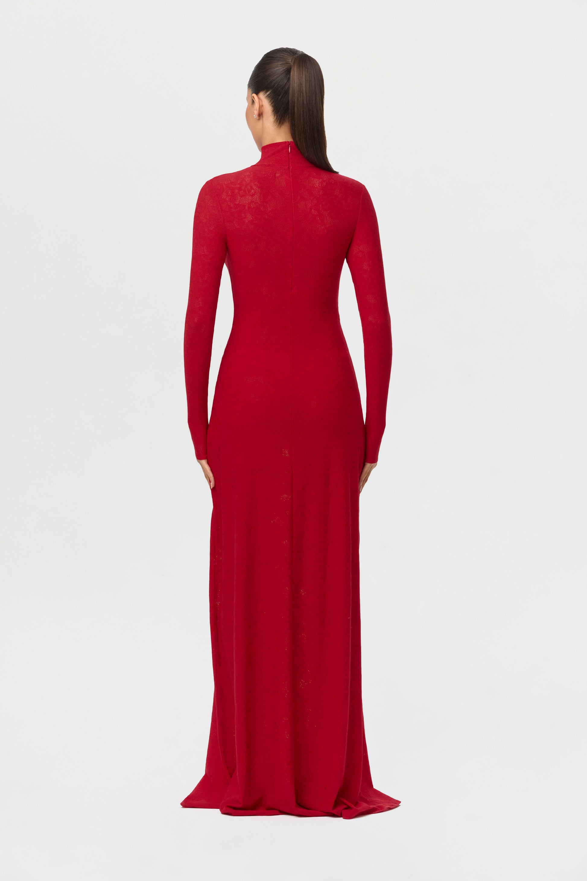 Women's Stretch Lace Turtleneck Maxi Dress by Naked Wardrobe, Ruby Red / M Women's Stretch Lace Turtleneck Maxi Dress by Naked Wardrobe, Ruby Red / M