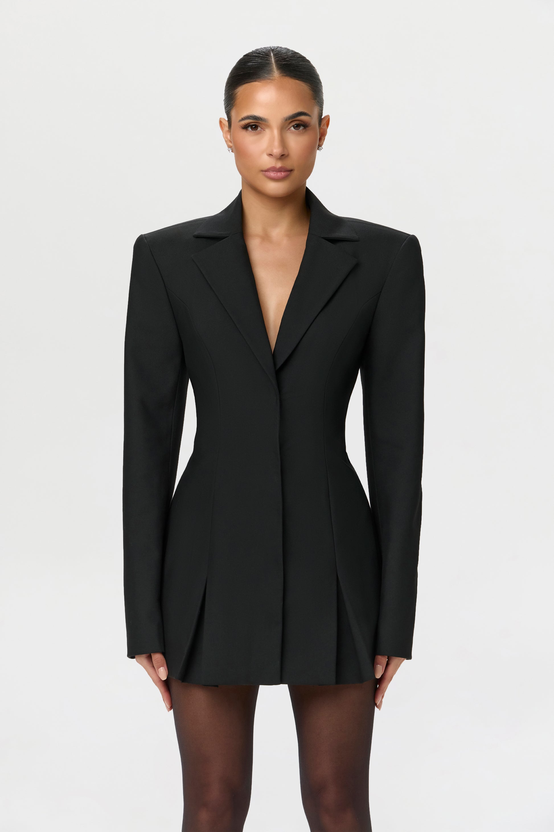 Naked Wardrobe Women's Pleated Long Sleeve Suiting Blazer Minidress - Black - Mini dresses Naked Wardrobe Women's Pleated Long Sleeve Suiting Blazer Minidress - Black - Mini dresses