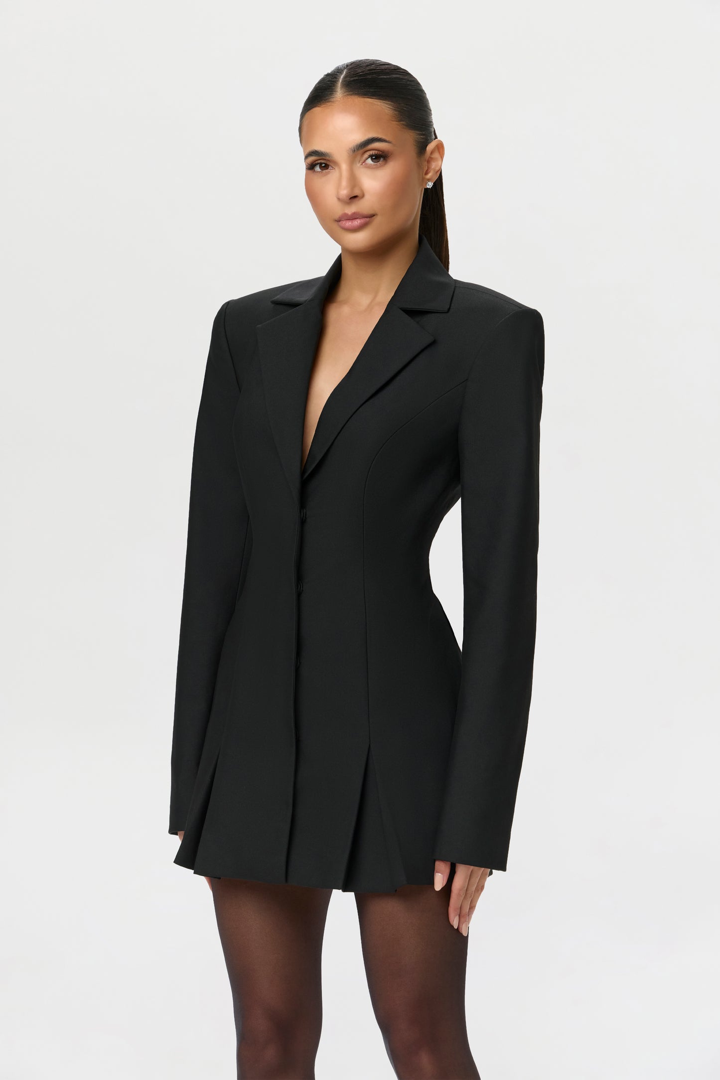Naked Wardrobe Women's Pleated Long Sleeve Suiting Blazer Minidress - Black - Mini dresses Naked Wardrobe Women's Pleated Long Sleeve Suiting Blazer Minidress - Black - Mini dresses