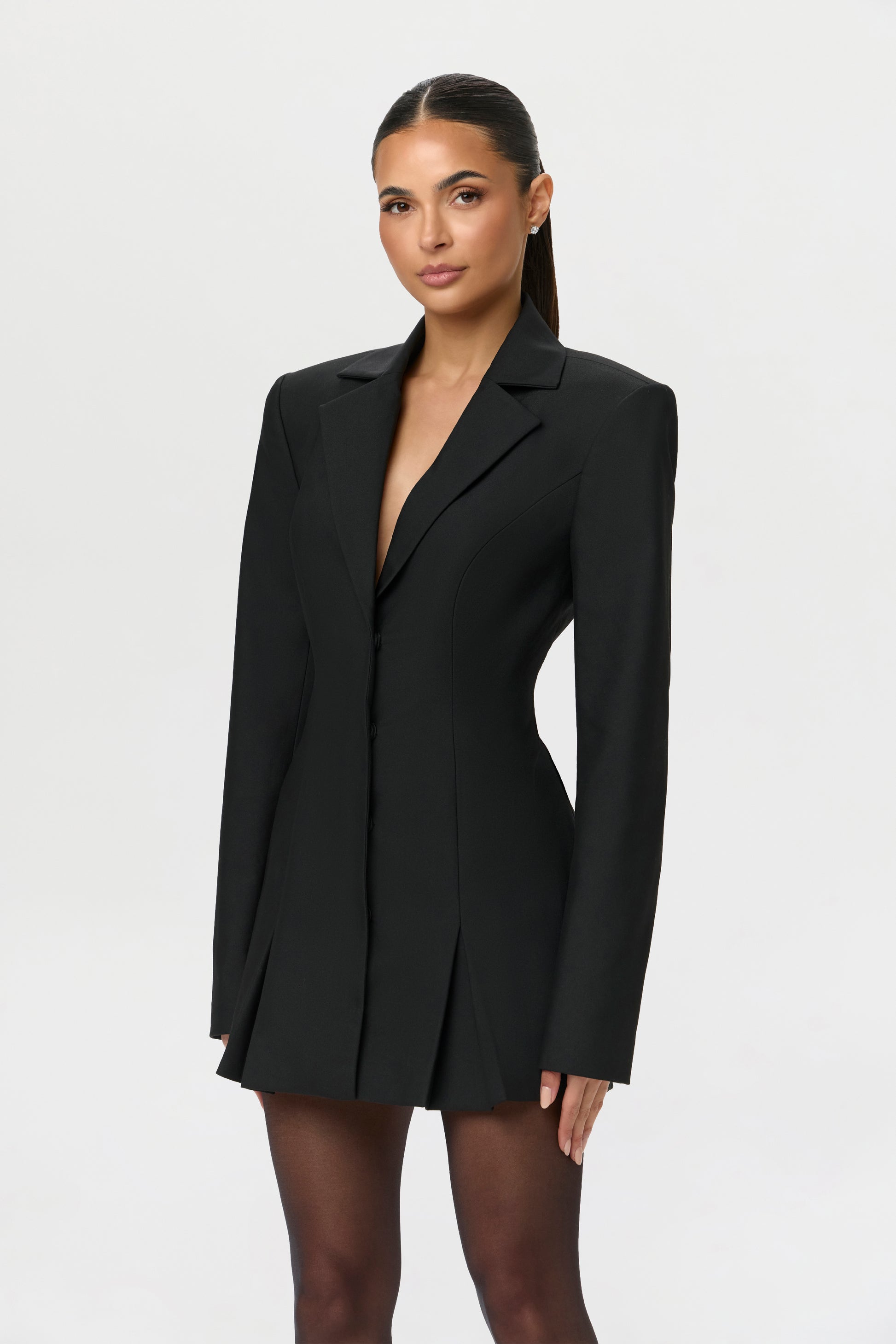 womens black blazer dress Black Tall Tailored Structured Cinched Waist Blazer Dress