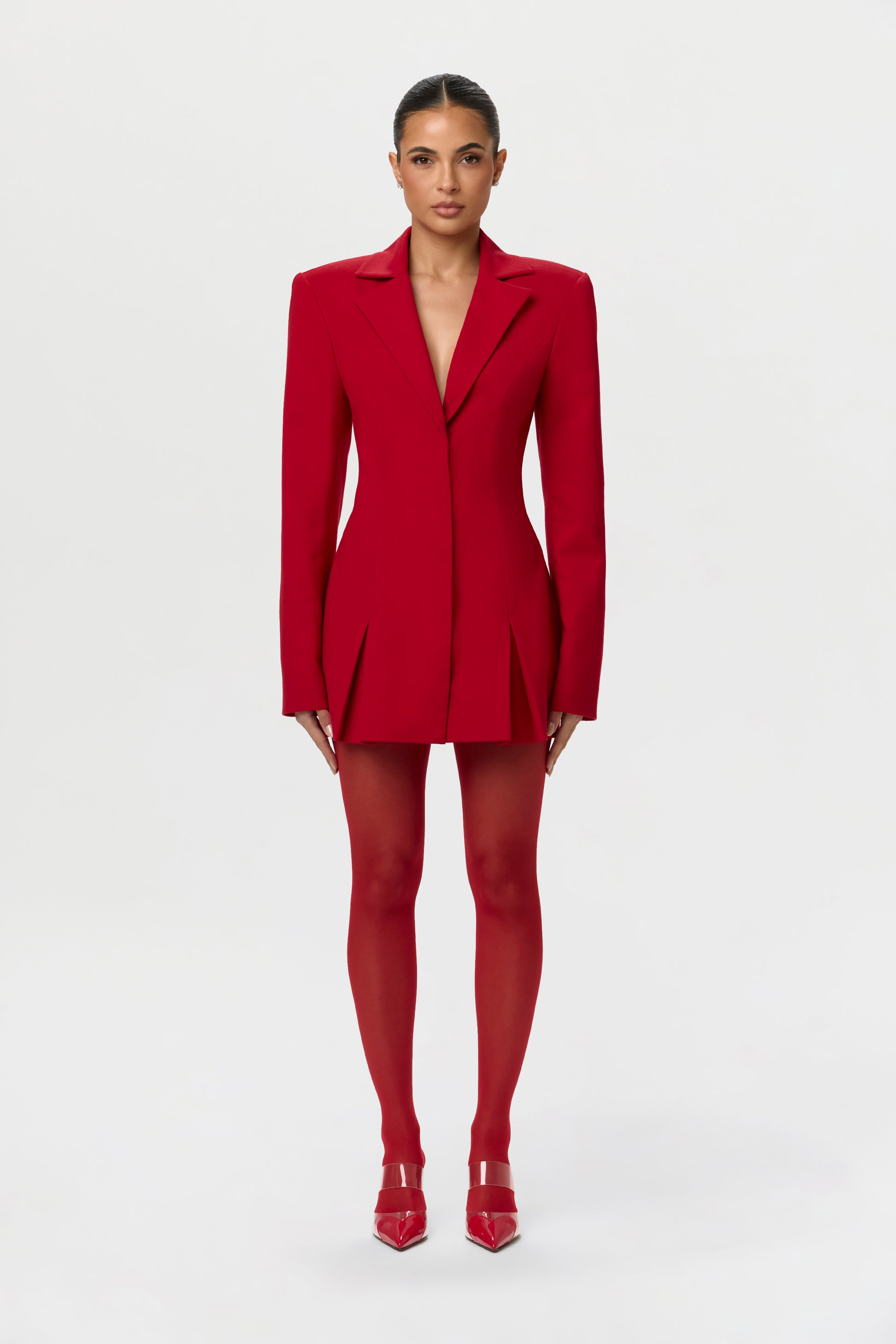 Naked Wardrobe Women's Pleated Long Sleeve Suiting Blazer Minidress - Red - Mini dresses Naked Wardrobe Women's Pleated Long Sleeve Suiting Blazer Minidress - Red - Mini dresses