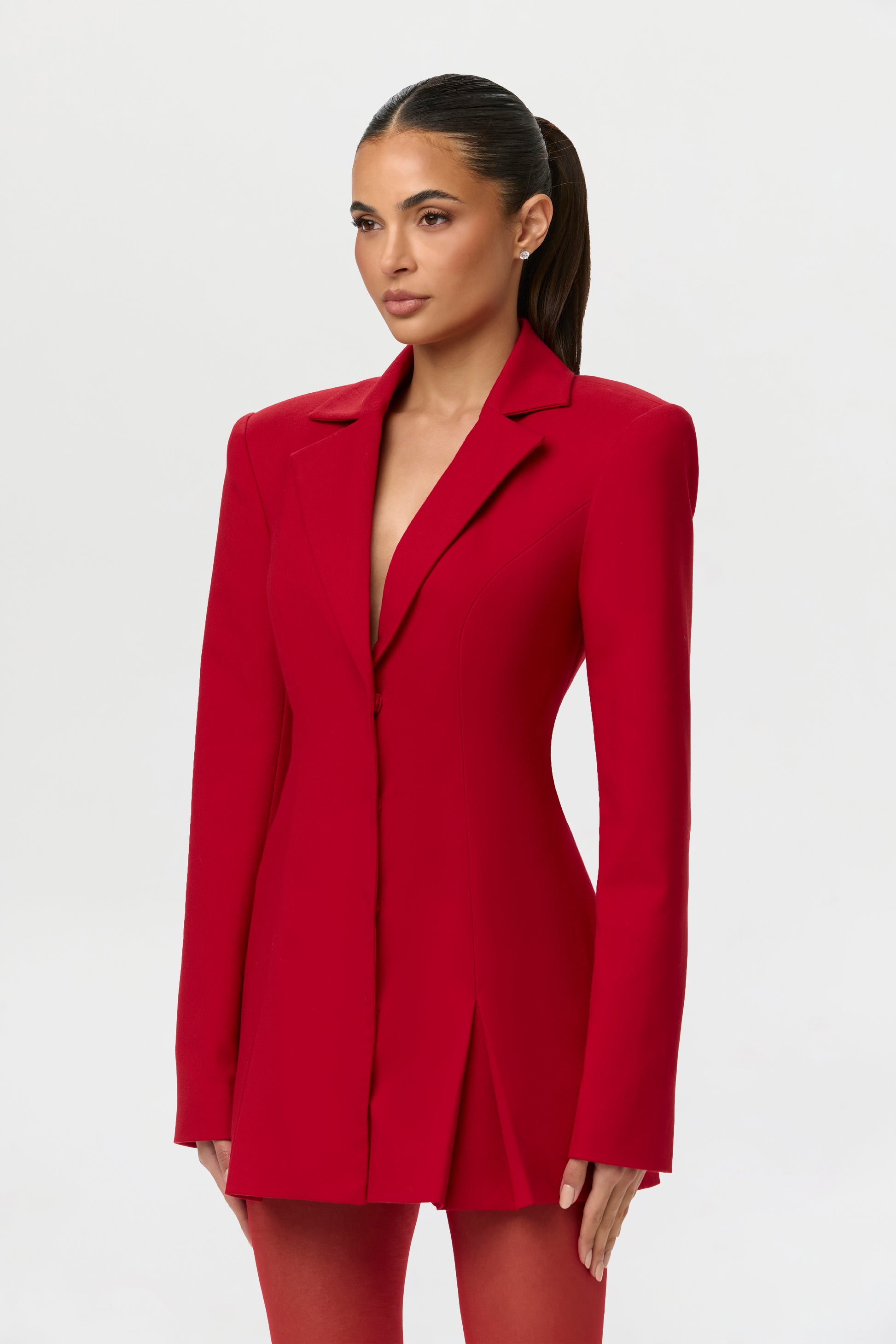 Naked Wardrobe Women's Pleated Long Sleeve Suiting Blazer Minidress - Red - Mini Dresses Naked Wardrobe Women's Pleated Long Sleeve Suiting Blazer Minidress - Red - Mini Dresses