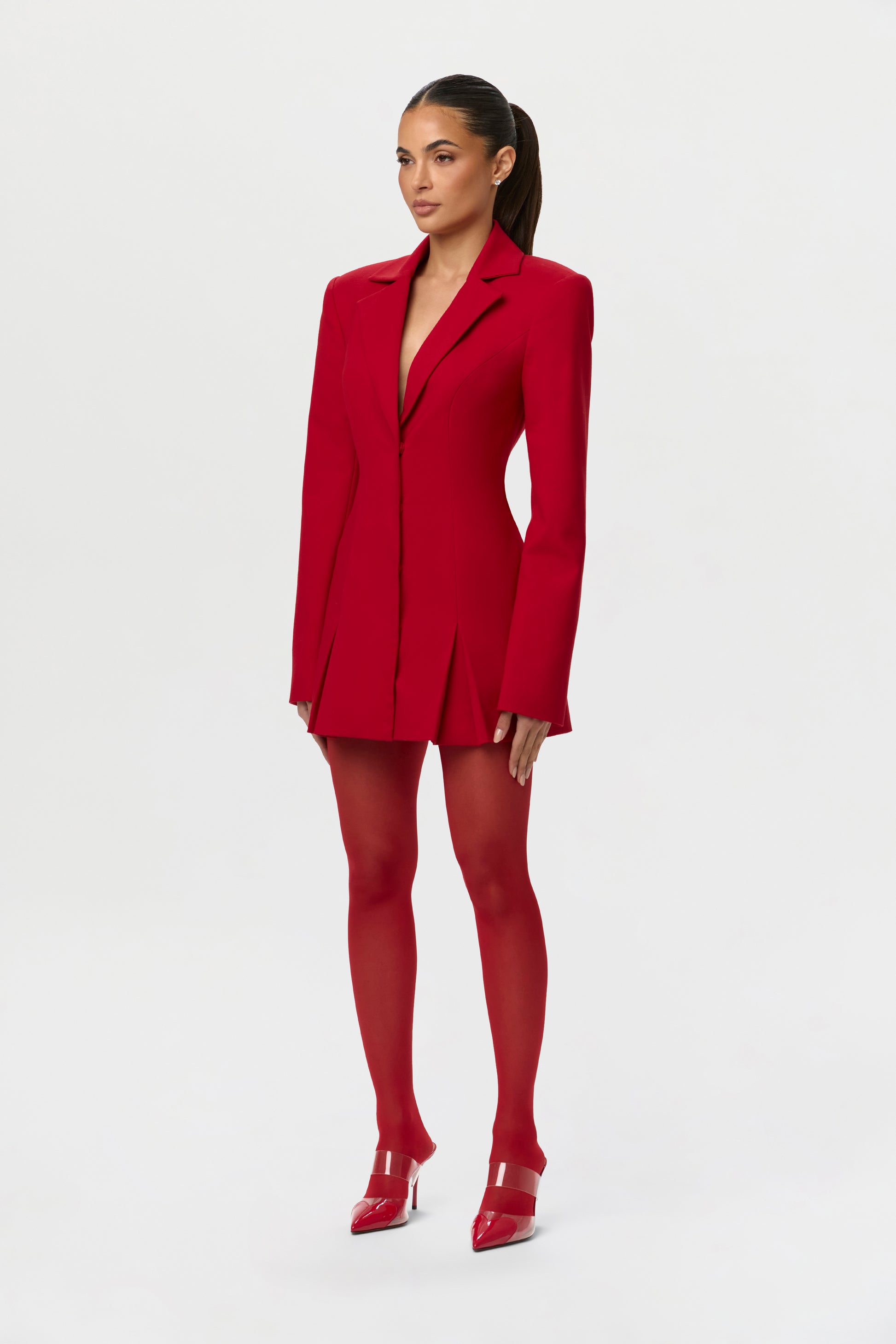 Naked Wardrobe Women's Pleated Long Sleeve Suiting Blazer Minidress - Red - Mini dresses Naked Wardrobe Women's Pleated Long Sleeve Suiting Blazer Minidress - Red - Mini dresses