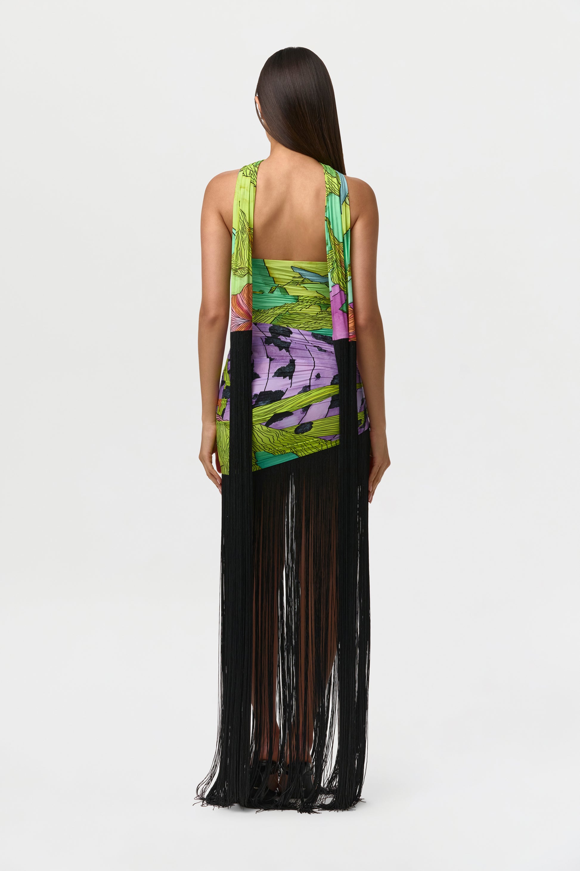 Naked Print Fringe Tube Dress
