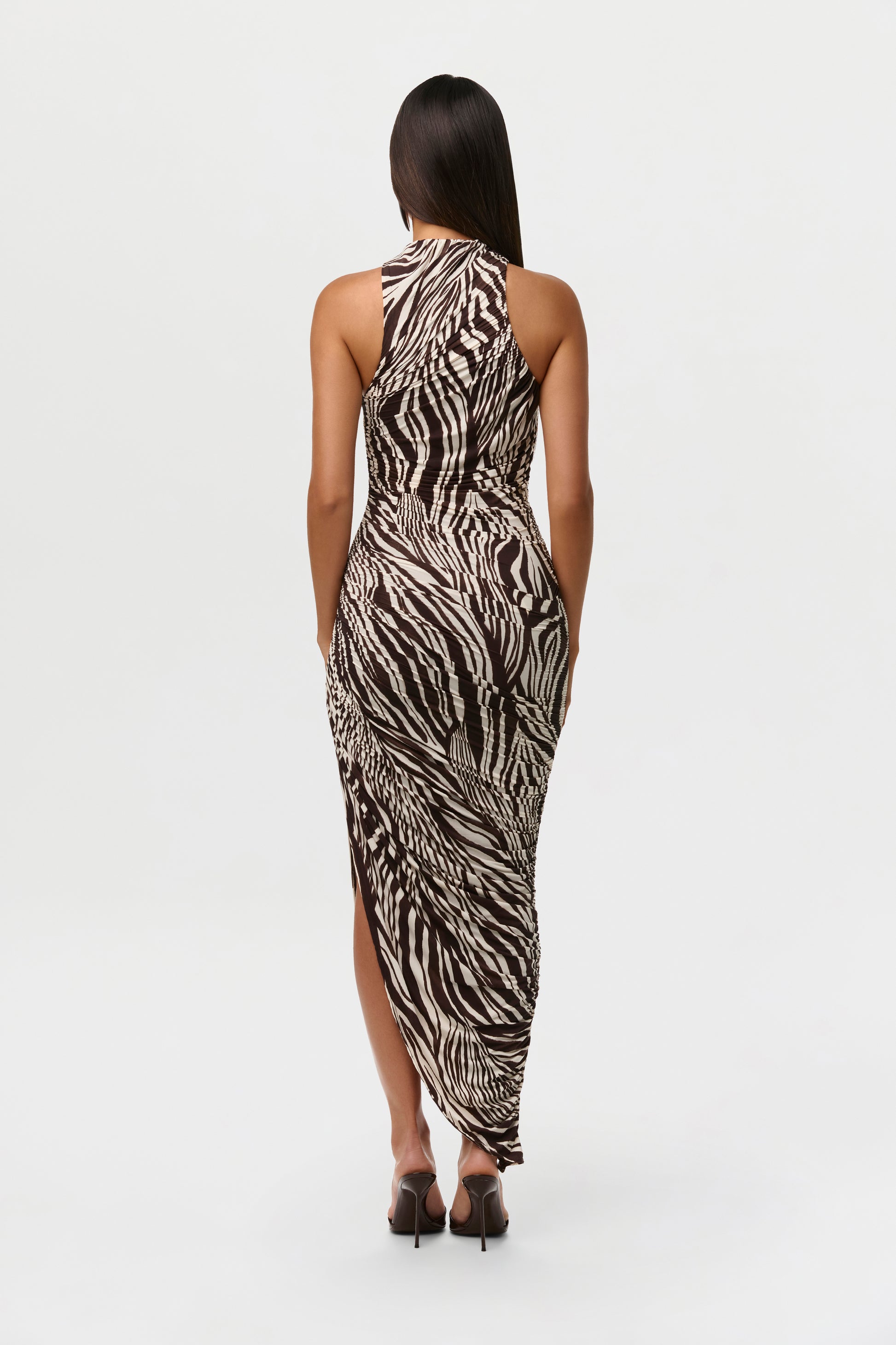 Naked Wardrobe Women's Zebra Stripe Asymmetric Dress - Brown