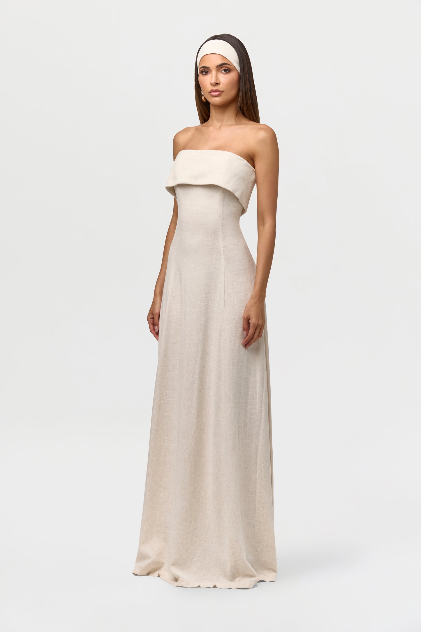 Women's Linen Tube Maxi Dress, Cream / M by Naked Wardrobe