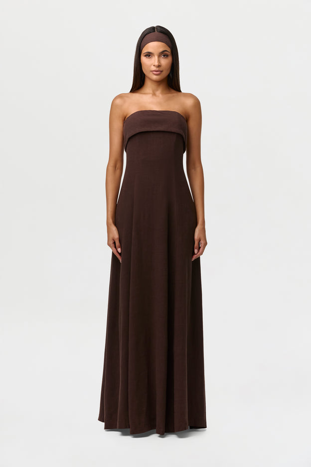 naked wardrobe brown dress Naked Wardrobe Smooth Tie Front Maxi Dress in Brown