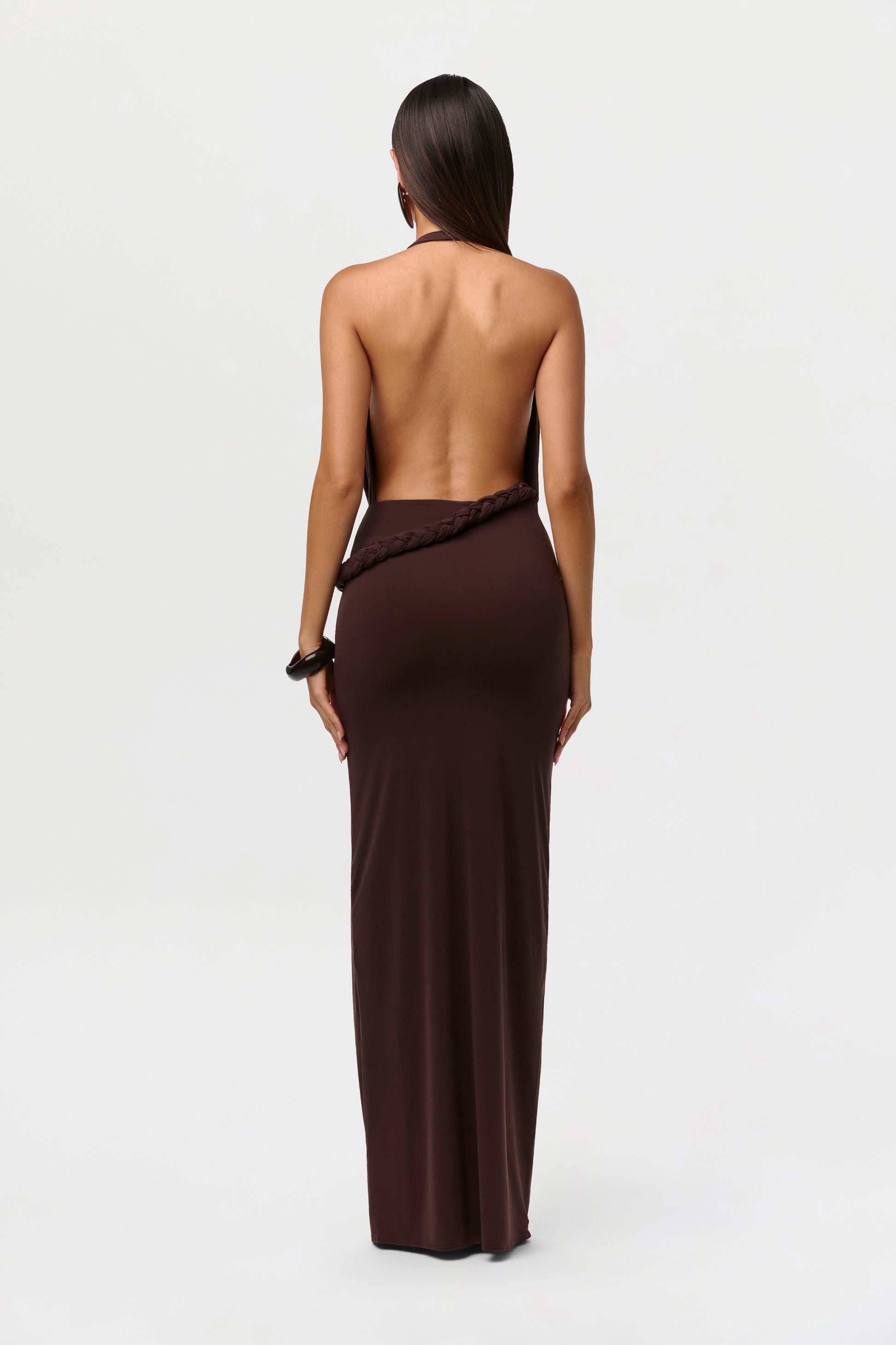 braided halter cowl neck backless maxi dress MISSGUIDED Jersey Cowl Halter Neck Braid Strap Detailed Backless Bodycon Maxi Dress