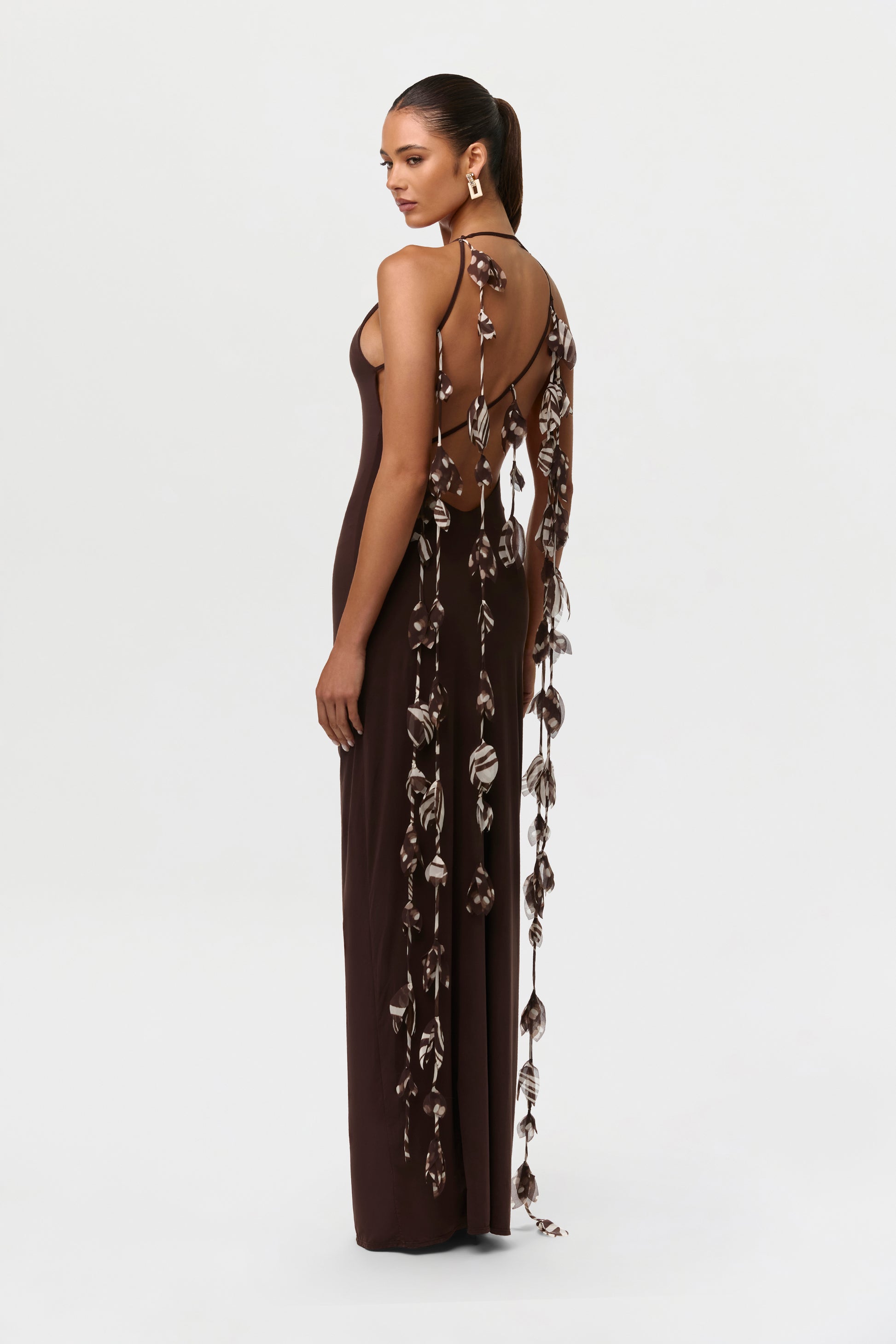 Naked Open Back Petal Dress, Dark Chocolate / XS