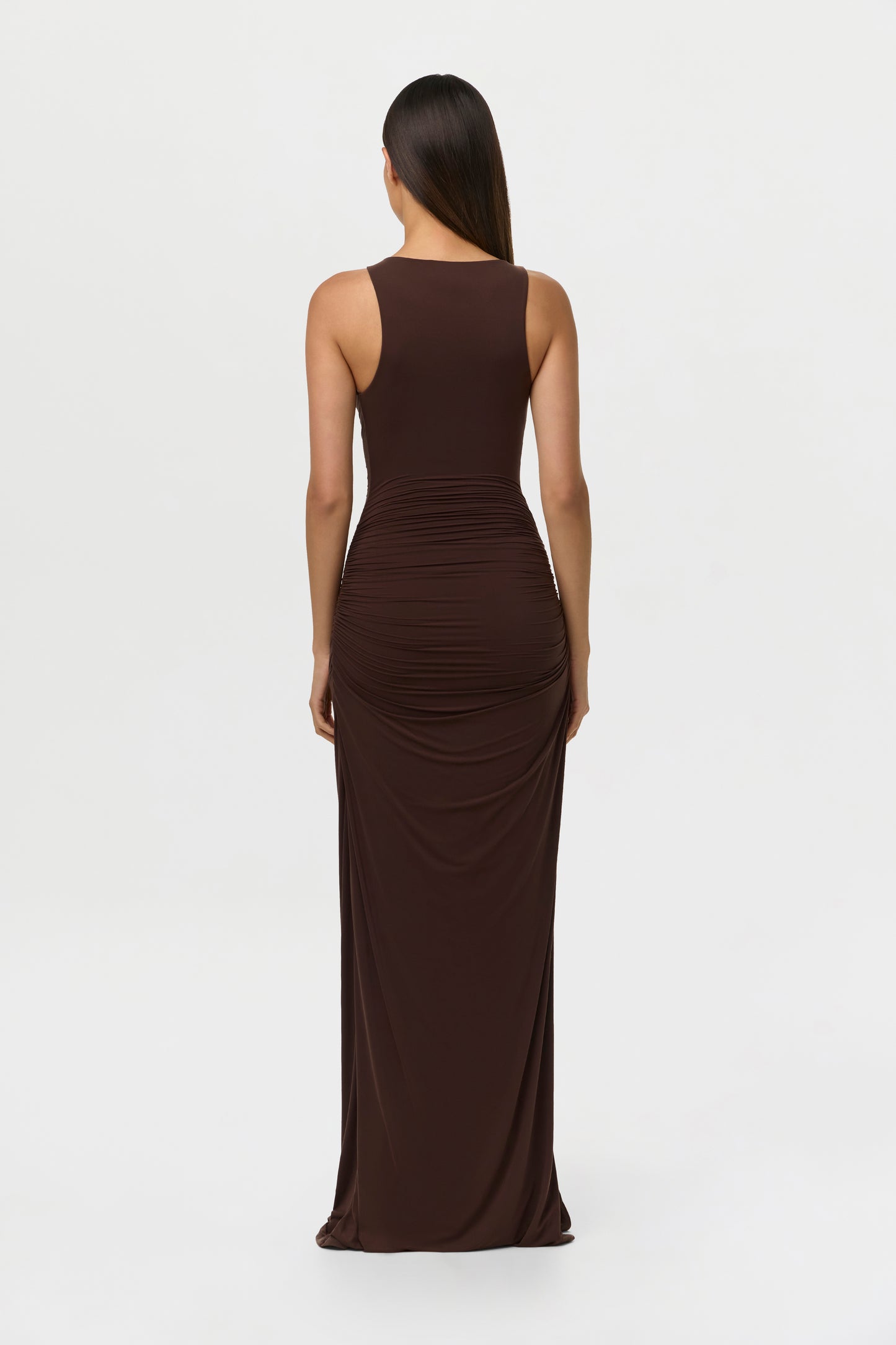 Dark Chocolate Naked Sleeveless Jewel Maxi Dress