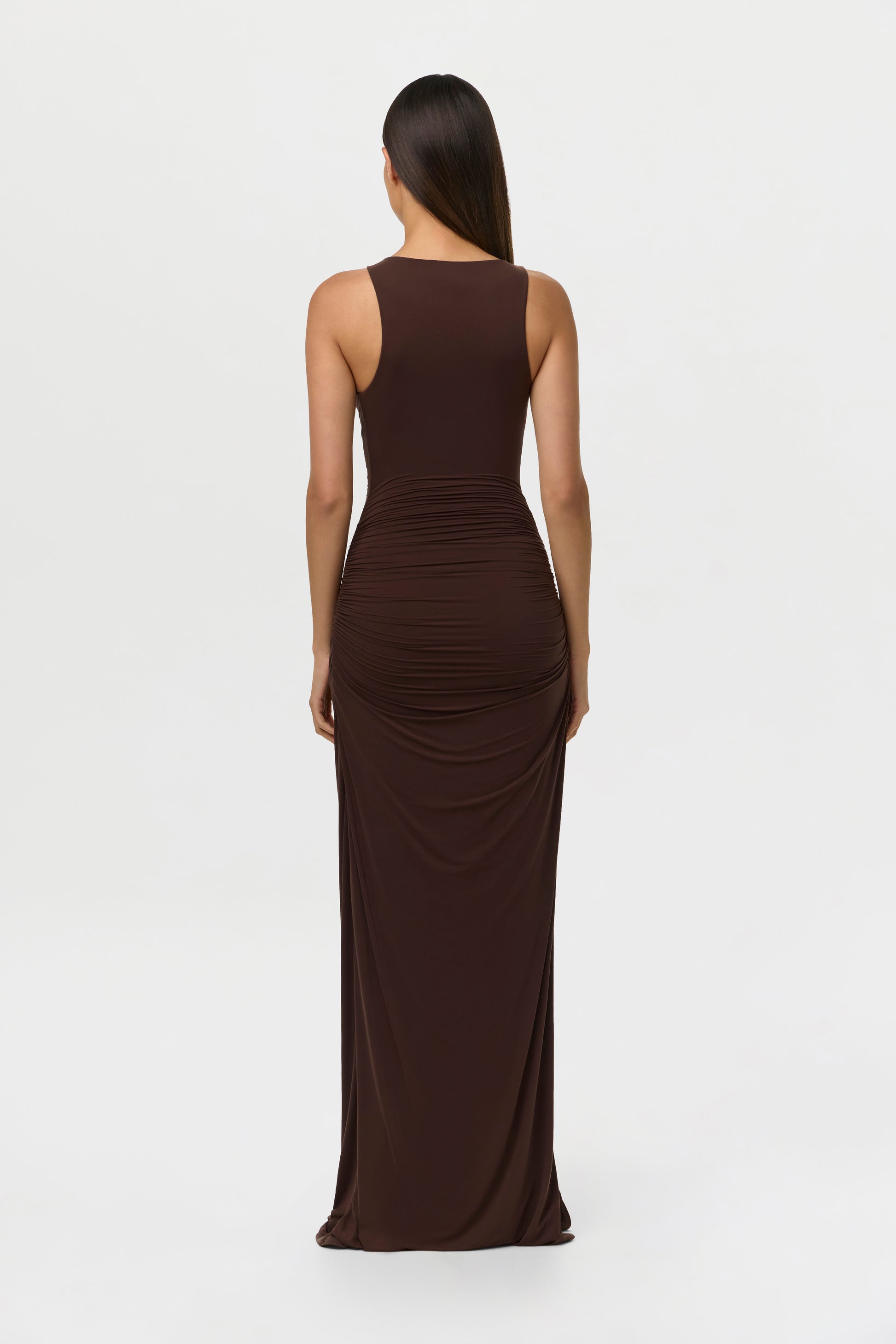 Dark Chocolate Naked Sleeveless Jewel Maxi Dress
