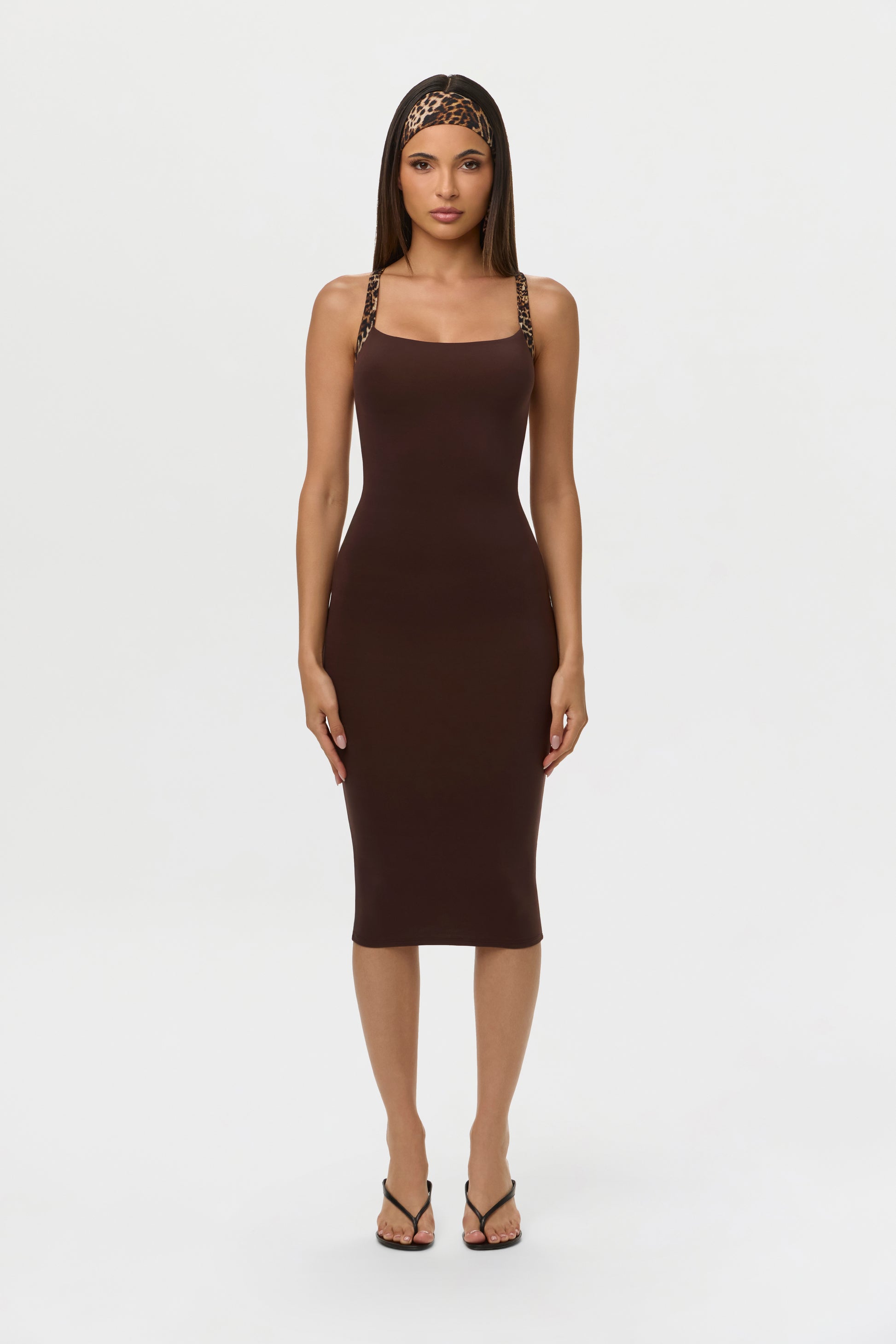 Naked Midi Dress with Print Straps, Dark Chocolate / XS