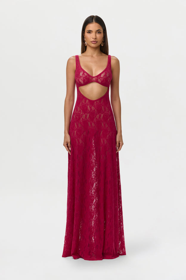 Stretch Lace Cutout Maxi Dress